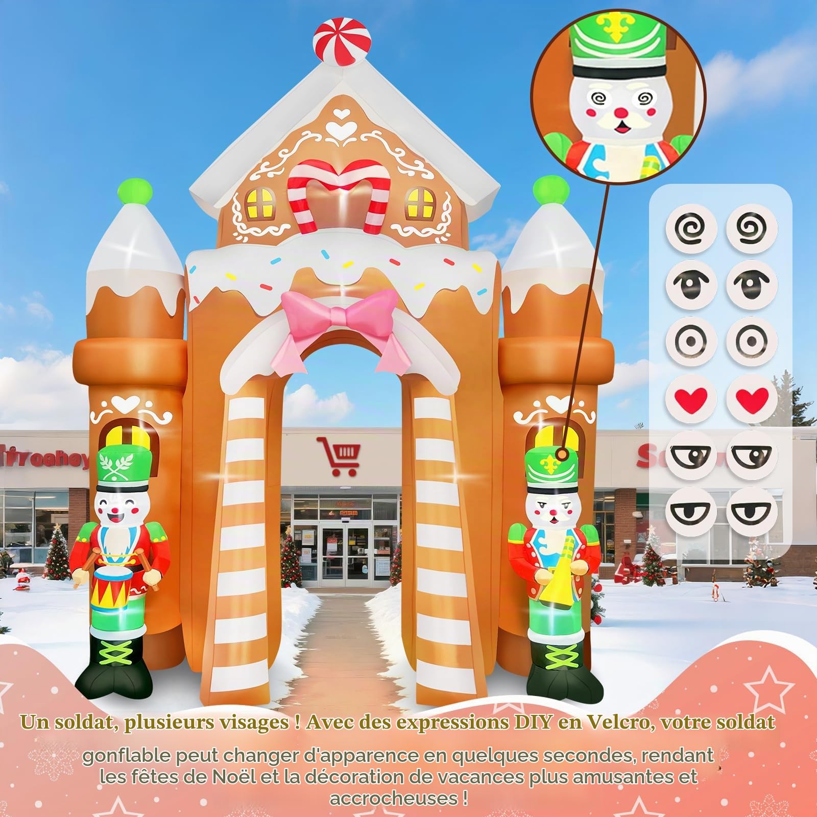 Kalolary Décoration Gonflable de Noël, D'épice Géante avec Lumières LED Intégrées pour Fête, Intérieur, Extérieur, Pelouse, Jardin (Soldats Gingerbread Archway)