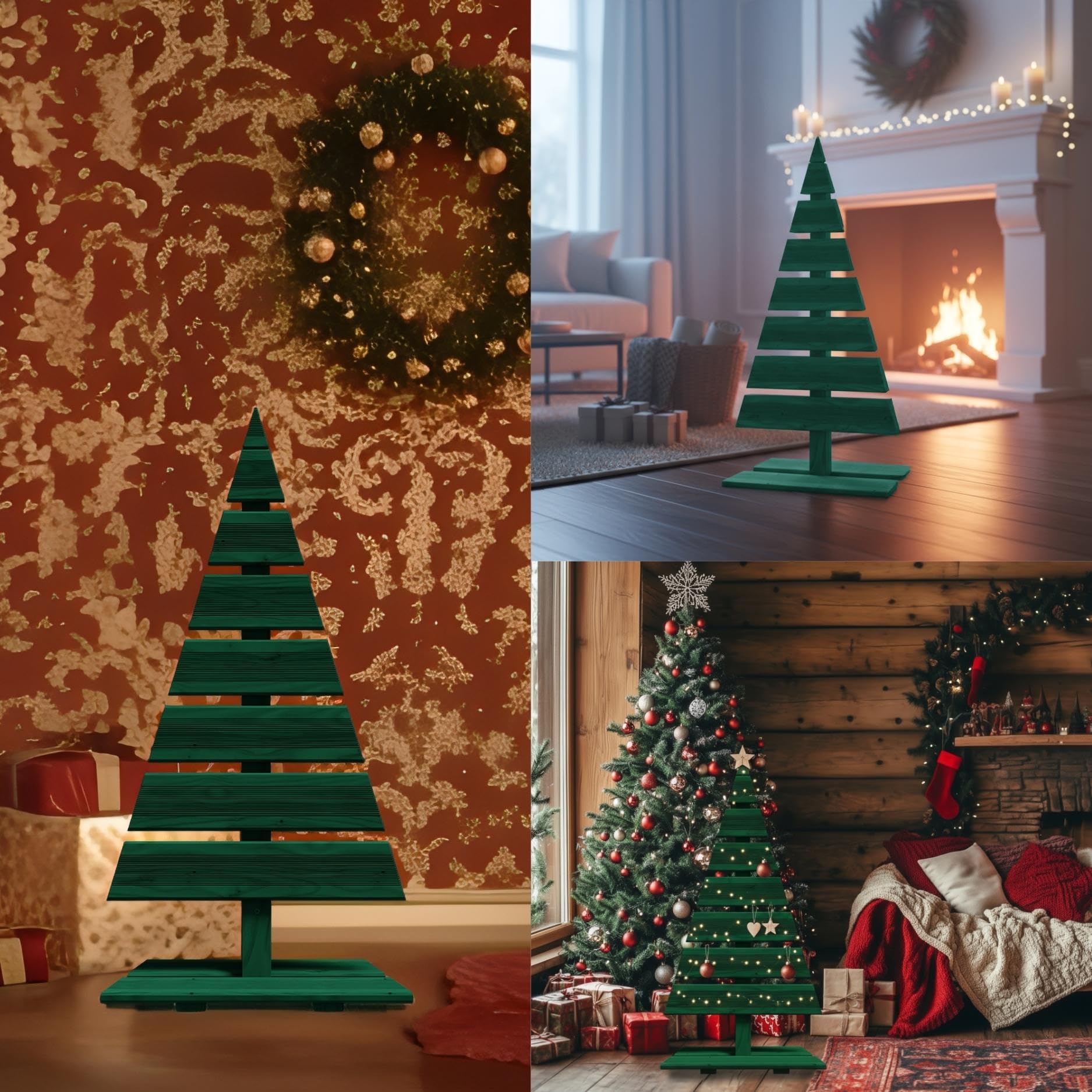 Floranica Sapin de Noël en Bois Naturel 90x45cm Décoration d'intérieur et d'extérieur Grand Sapin en Bois de mélèze Fait à la Main, Vert