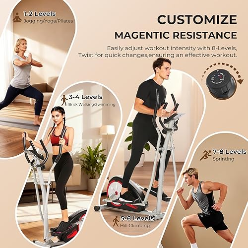 Vista 4 de Elliptical Exercise Machine,Ultra-Quiet Drive Elliptical Machine for Home,Ancheer Elliptical Magnetic Resistance,Pulse Sensor Built-in,LCD