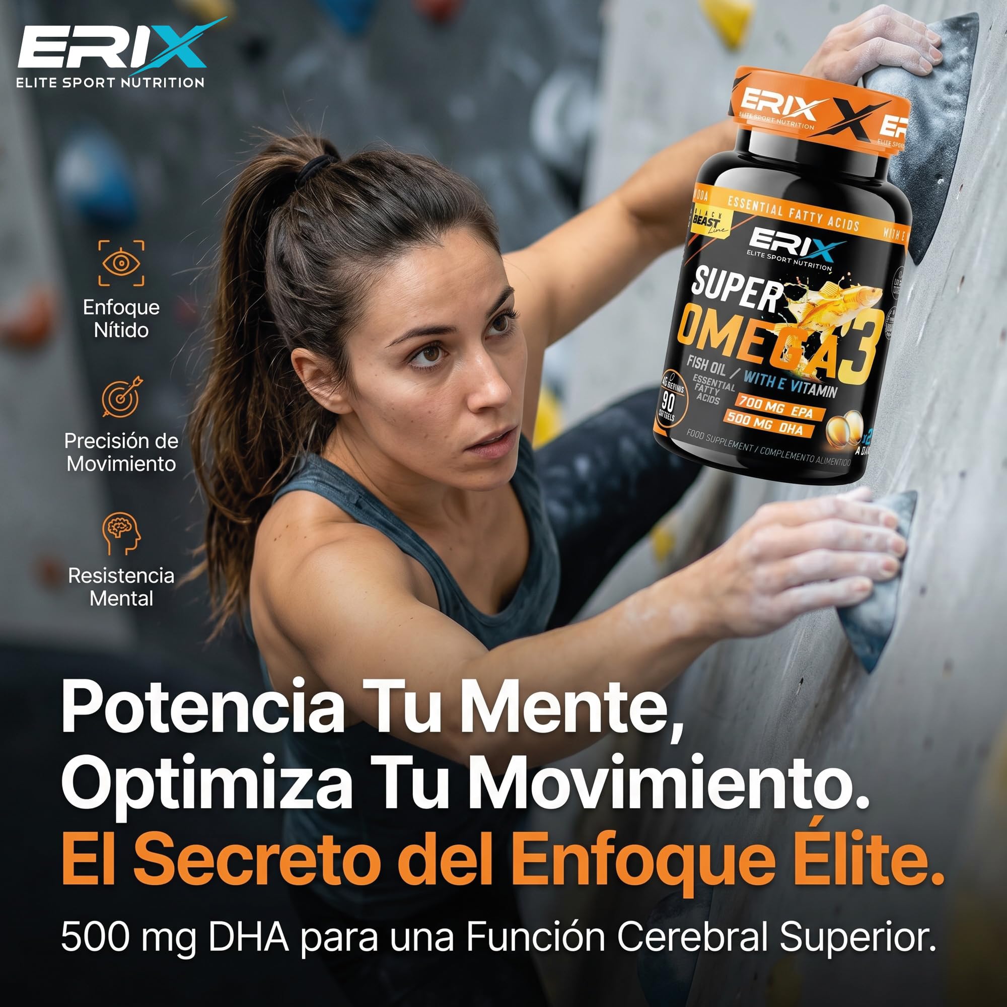 ERIX Nutrición Super Omega 3 Alta Concentración 2000mg - Pack de 2 (180 Perlas) - 700mg EPA y 500mg DHA - Suministro para 3 Meses - Máxima Pureza con Vitamina E - Nutrifight