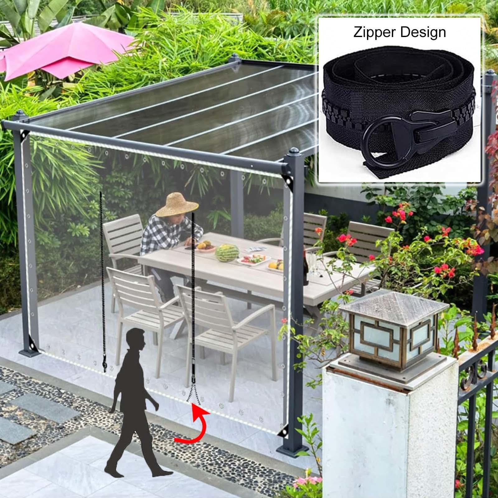 Transparente PVC Plane Seitenteil Mit Reissverschluss Tür,Outdoor Durchsichtige Plane Vorhänge,Pergola Terrasse Veranda Carport Pavillon wasserdichte Abdeckplanen Mit Ösen,L×H-2.3 * 2.5m(7.5 * 8.2ft)