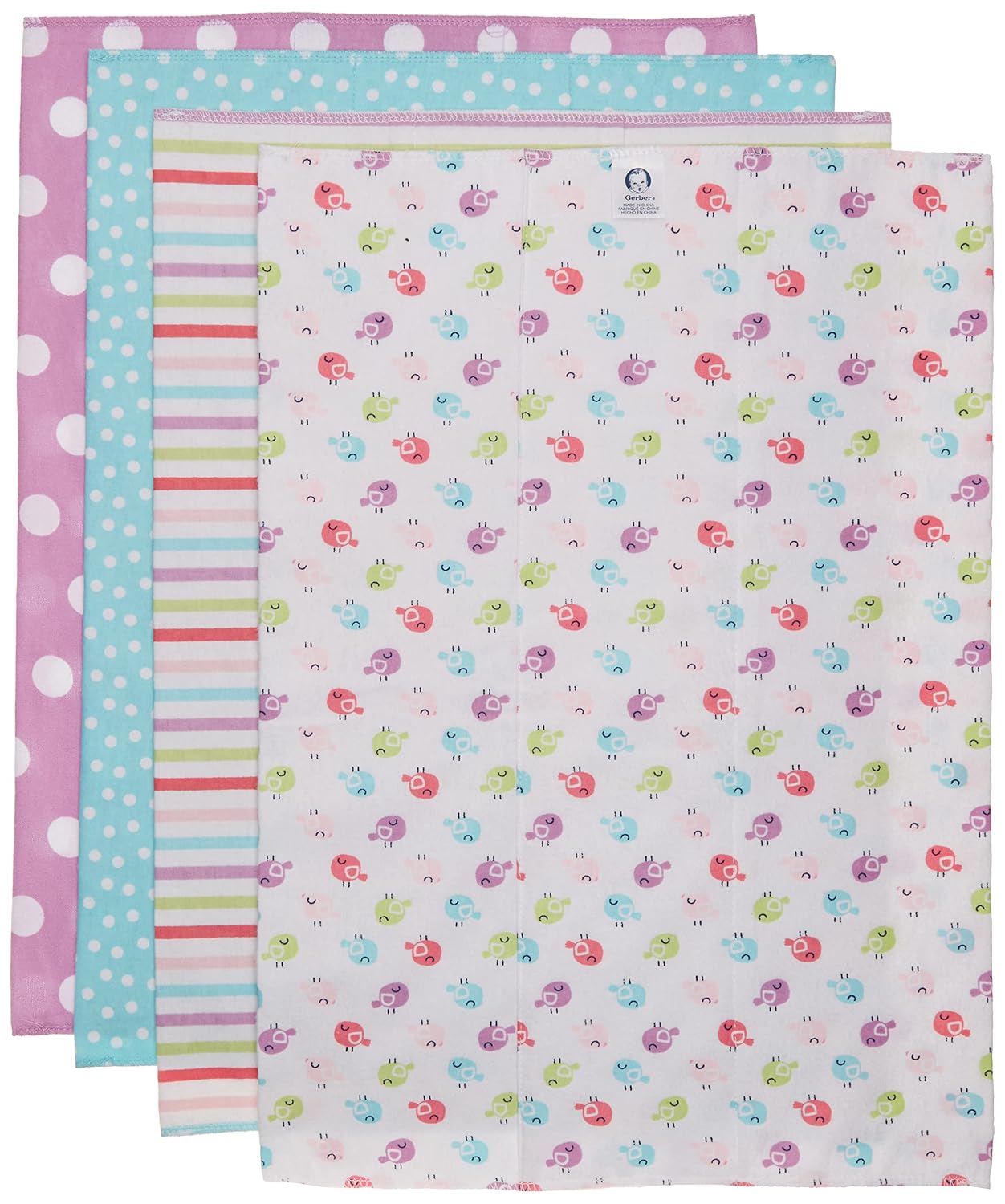 Gerber Baby Girls 4-Pack Flannel Burp Cloth, little birdie, 20" x 14"