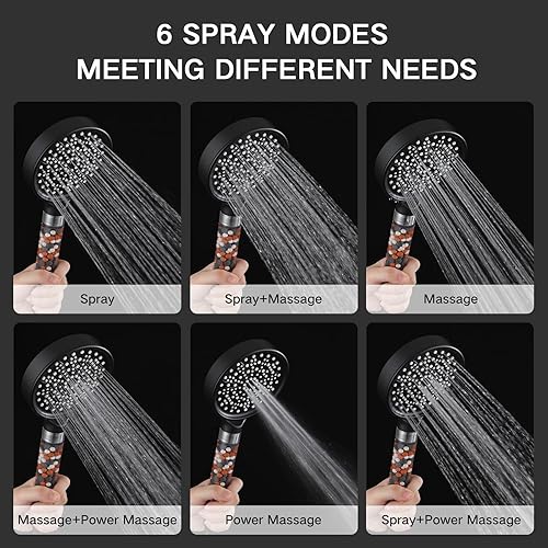 Miniatura 3 de Cabezal de ducha filtrado con mano, cabezal de ducha de alta presión con 6 modos de pulverización con manguera y soporte de 59 pulgadas, cabezal de