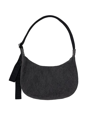 BAGGU Medium Denim Crescent Bag - Washed Black Denim