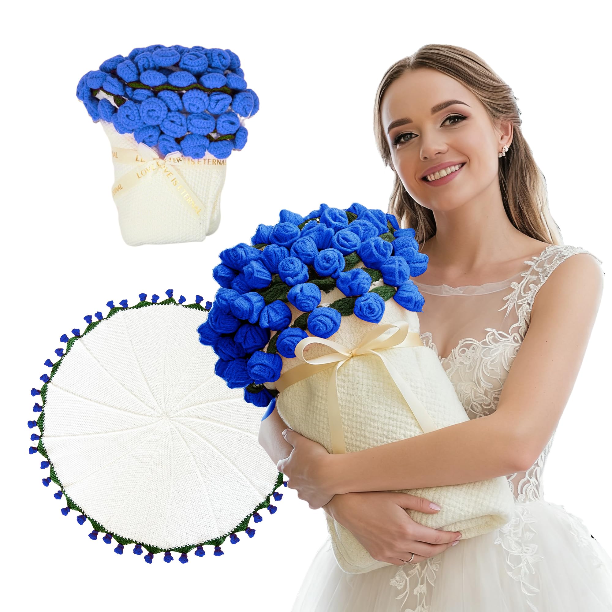 Couverture bouquet de roses fait main bleu crochet plaid léger jeté de lit floral