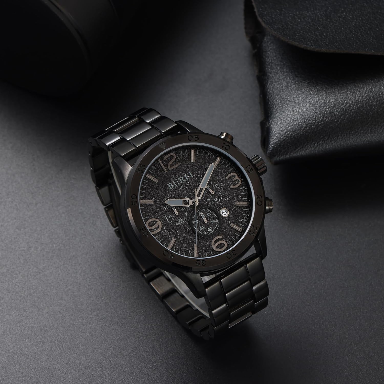 BUREI Men's Fashion Watch Analog Multi-Function Quartz Waterproof Watch Stainless Steel Strap - Image 4