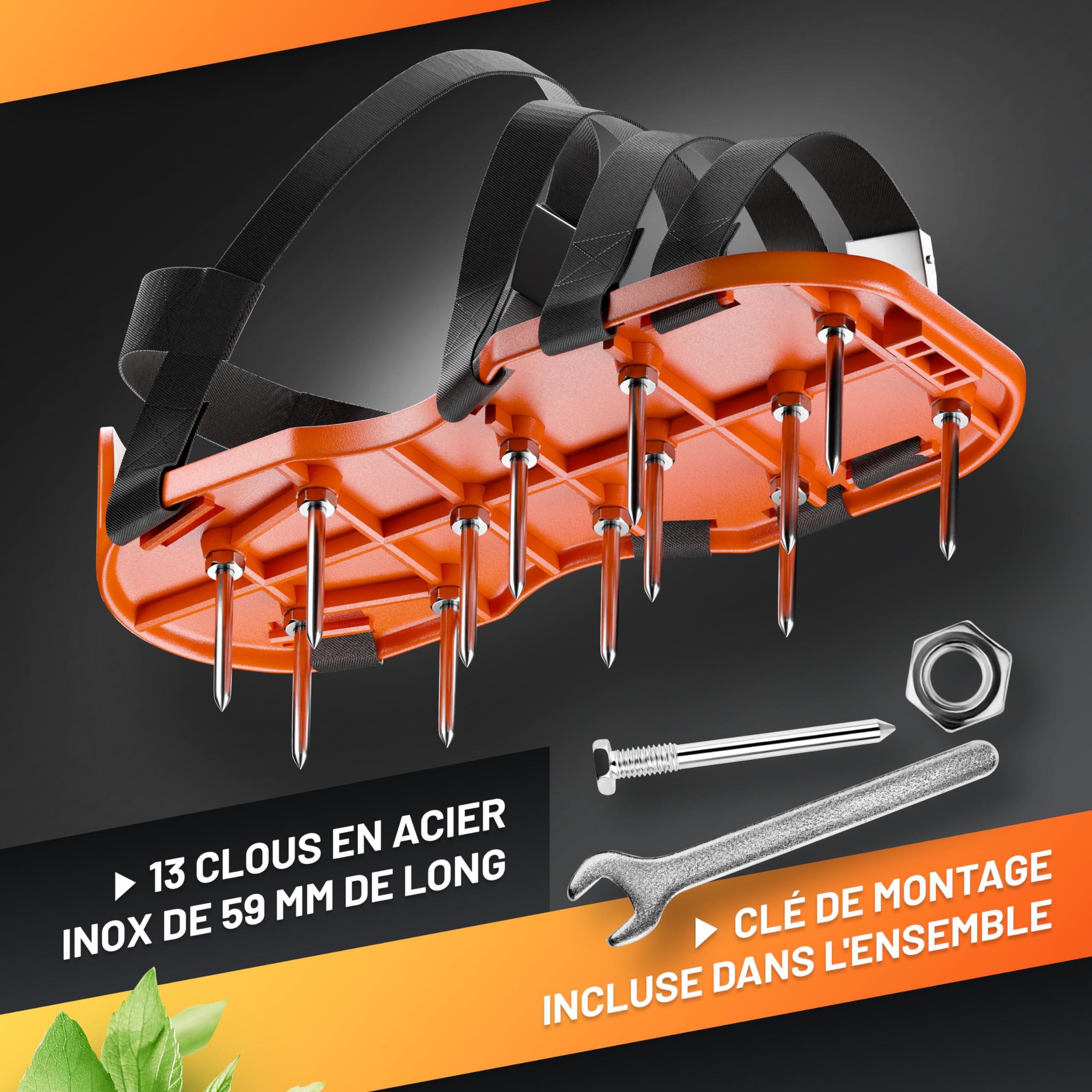GRÜNTEK Aérateur Gazon Pelouse Sandales Chaussures à Clous Aération Réagreage Sol Epoxy. Clous en Acier, Boucles en Métal, Taille Unique.