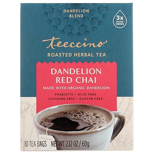 Vista 75 de Teeccino Té de hierbas de diente de león, nuez de vainilla, sin cafeína, prebiótico, sin gluten, 3 veces más hierbas, 25 bolsas de té