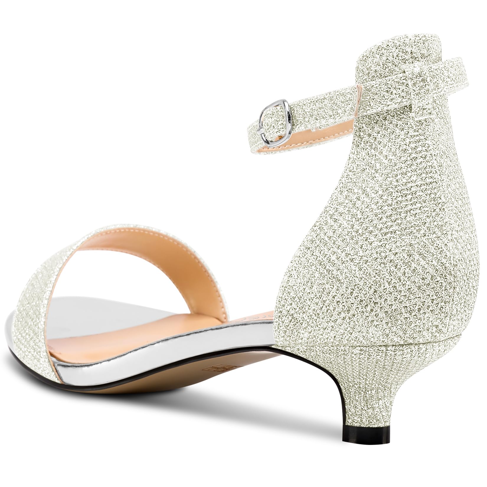 NobleOnly Mujer Gatito Heel Abierta Punta Glitter Correa Tobillo Sandalias Two-Piece Cierre con Hebilla Dress Baile Verano Zapatos 3 CM Heels