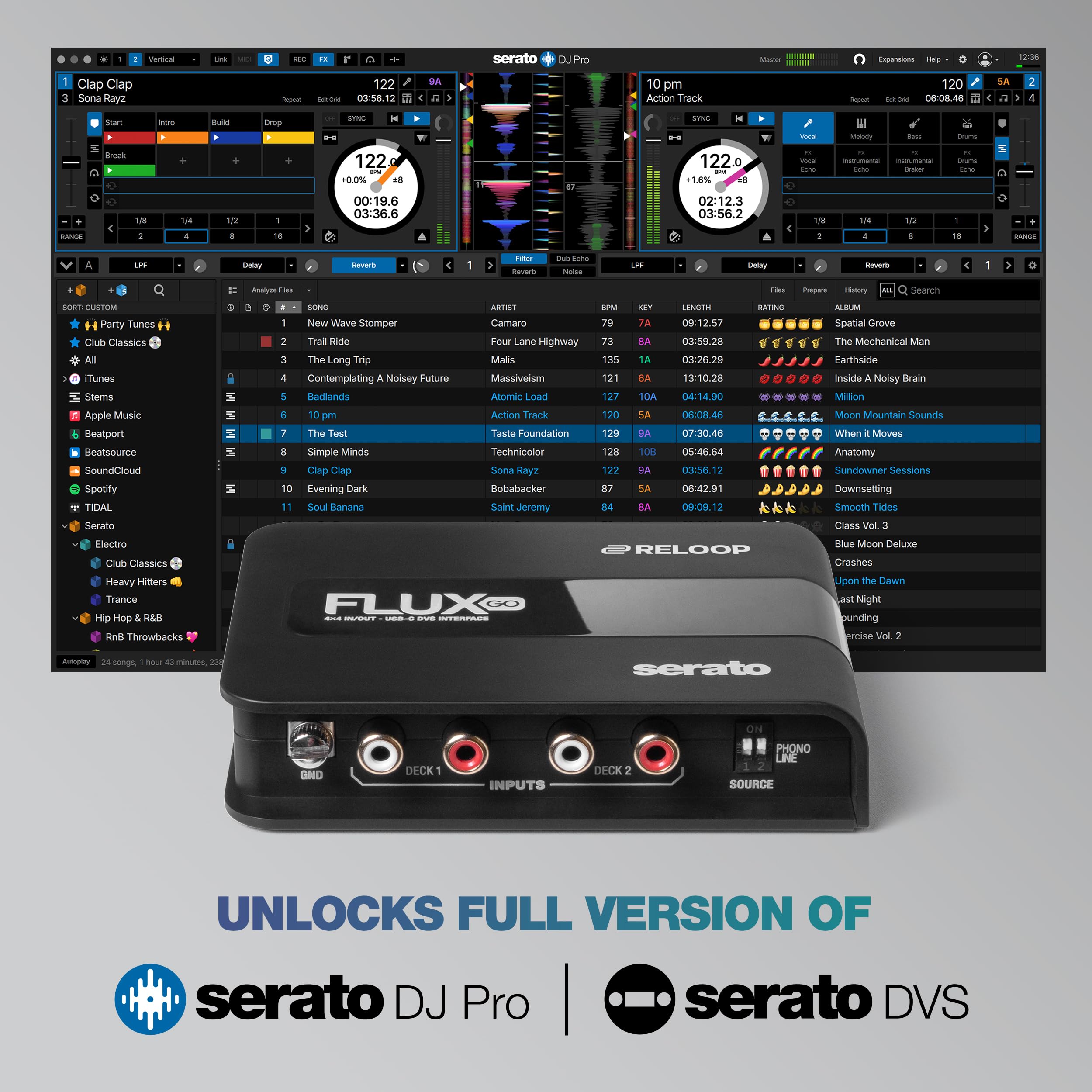 Reloop Flux Go - Interfaccia audio per Serato DJ Pro in formato tascabile, 24 bit (class compliant) per un suono cristallino e una latenza ultra bassa