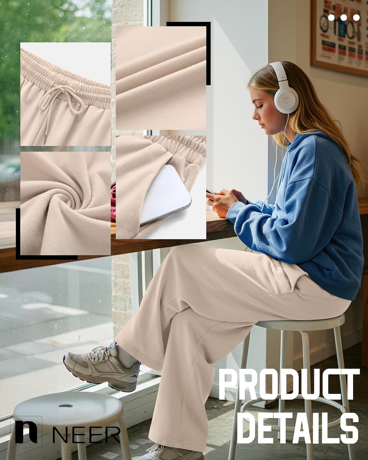 Neer 3 Pack Women's Sweatpants with Pockets, High Waisted Casual Yoga Pants Cozy Lounge Drawstring Loose Wide Leg Jogger - Image 5