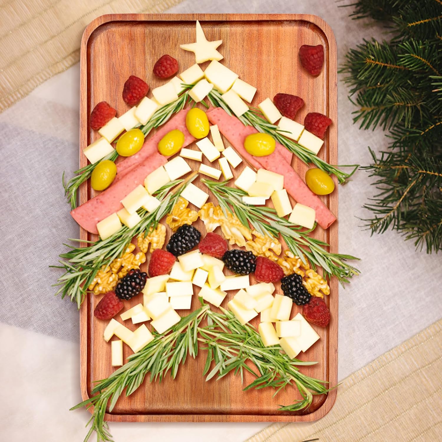 16" X 10" Large Wooden Serving Trays Acacia Wood Charcuterie Boards Rectangular Serving Platters for Cookie, Dessert, Party Food Dish Snack Appetizer Plates Kitchen Platter Tray Cheese Board - Image 2