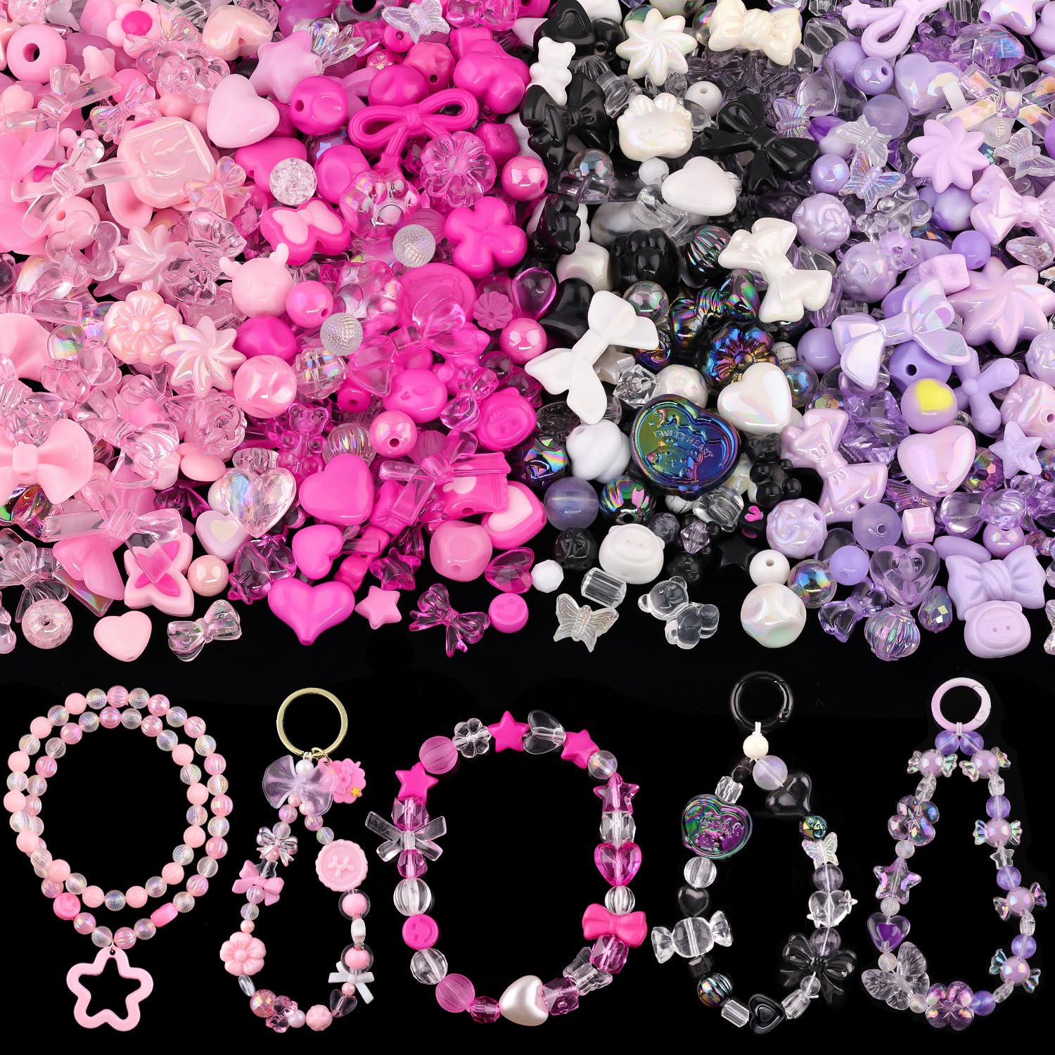 TINKRSTUFF Assorted 180-240PCS Acrylic Beads for Bracelet Making,Flower Bow Butterfly Candy GummyBear Kawaii Aesthetic Bracelet Charms, Cute Beads for Jewelry Making Necklace Keychain Phone Charms DIY