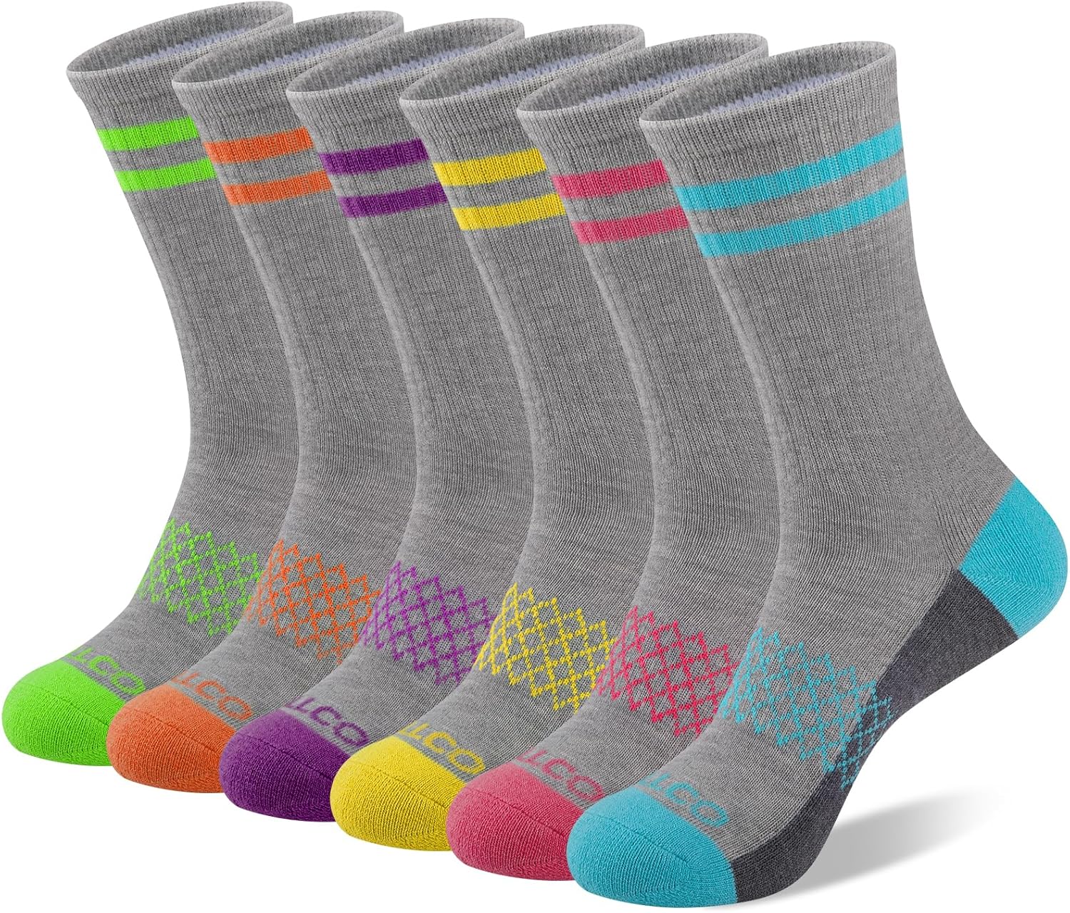 eallco Womens Crew Socks Athletic Calf Work Socks Running Long Cushioned Sole Socks 6 Pairs