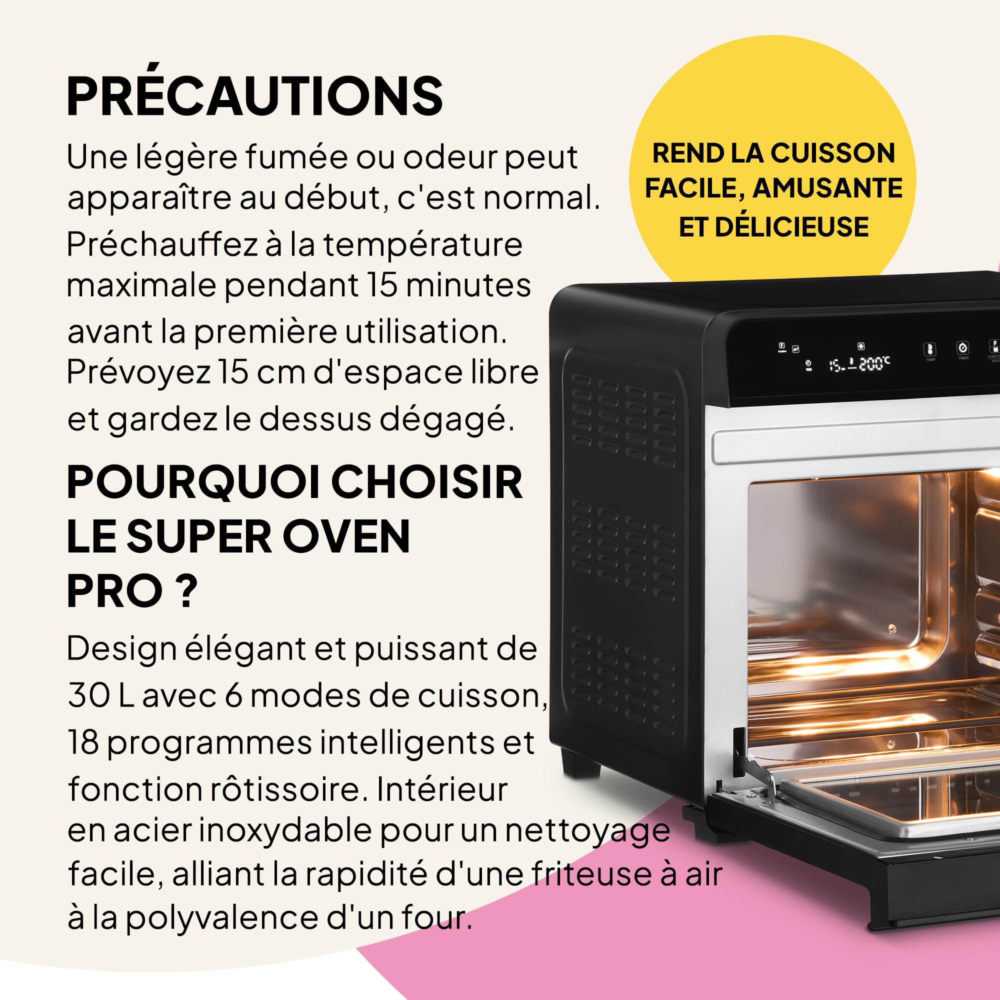 Fridja F77 Super Oven Pro 30L – Four friteuse à air numérique LED premium avec 18 programmes intelligents, fonction rôtissoire, rapide, puissant, polyvalent, intérieur inox, facile à nettoyer.