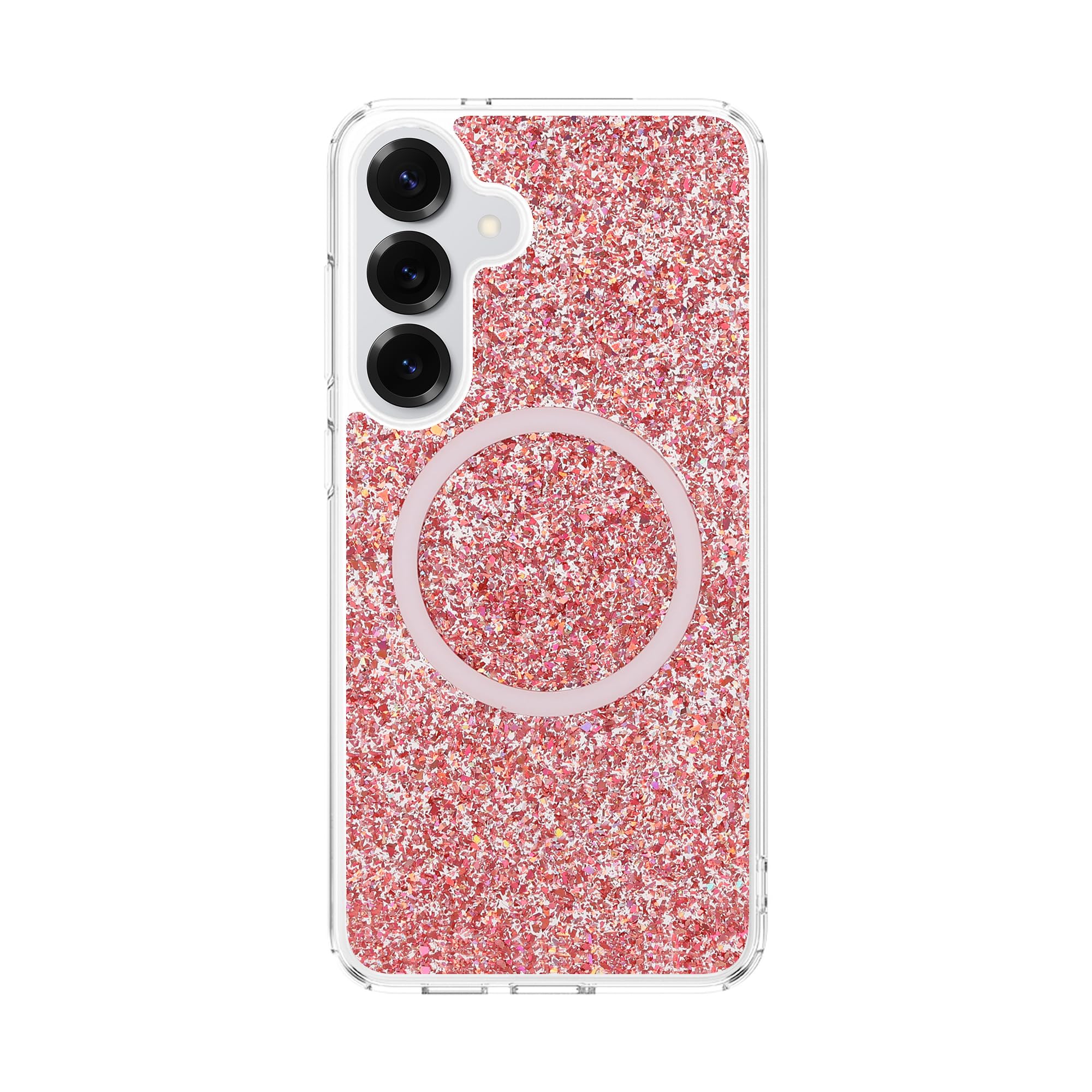 Klar Glitzer für Samsung Galaxy S24 Plus Hülle, kabelloses Laden kompatibel, Magnetische Schutzhülle für Galaxy S24+, Rot Glitzer, Wassermann