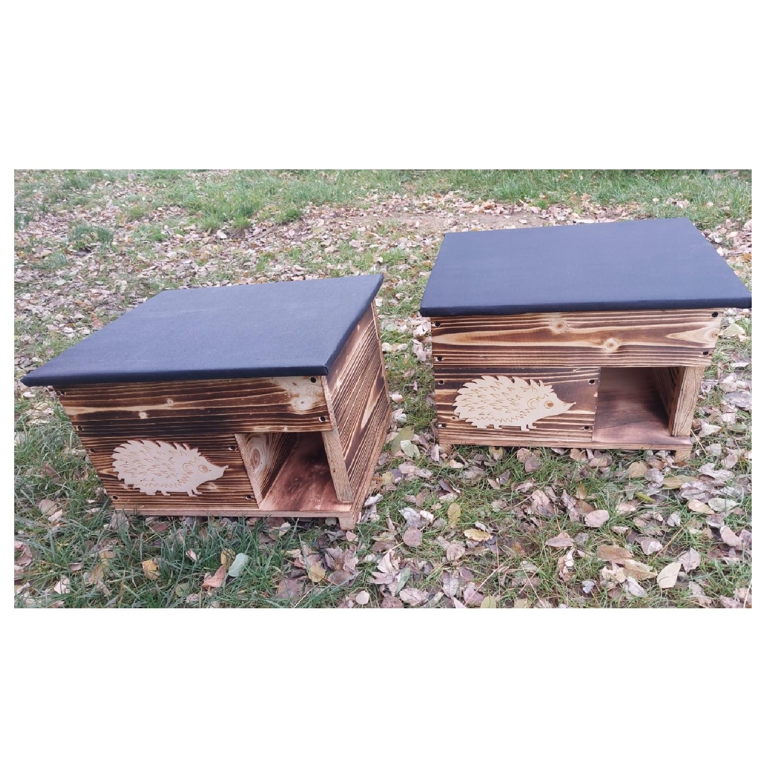 QLS Igelhaus aus Holz 50 x 40 x 30 cm mit abnehmbarem Dach Geflammt | Zweikammer-System bietet geschützten Rückzugsort für Igel, wetterfeste Konstruktion mit wasserdichtem Dach, leichte Reinigung