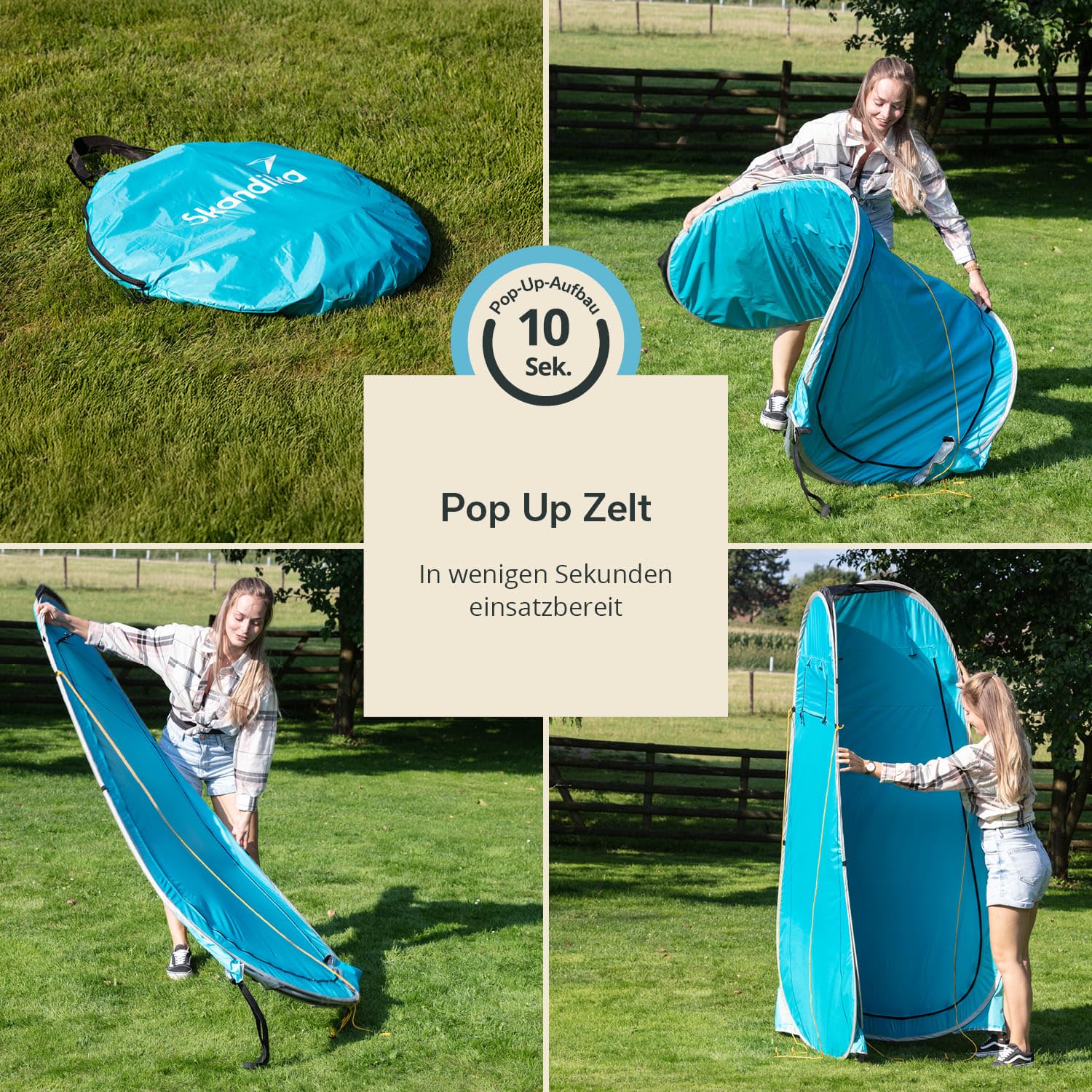 Skandika Camping Pop Up namiot prysznicowy | namiot przebieralnia o wysokości 210 cm, pokryty srebrem, nieprzejrzysta, oddzielna podłoga, zakryte okno z moskitierą, mocowanie prysznicowe | namiot toaletowy
