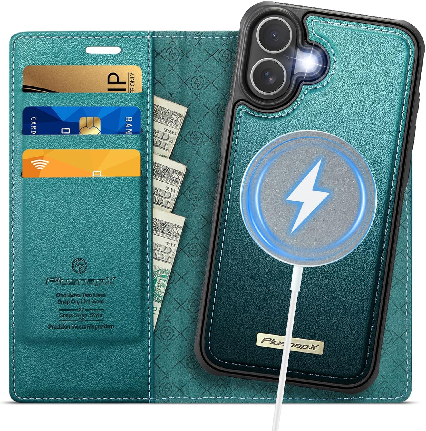 Wallet Case for iPhone 16 Plus Compatible with Magsafe, 2-in-1 PU Leather Flip RFID Blocking Card Holder Stand Shockproof Magnetic Detachable Cover for iPhone 16 Plus Case 6.7", Bluegreen For iPhone 16 Plus - 6.7" Fashion Blue Green