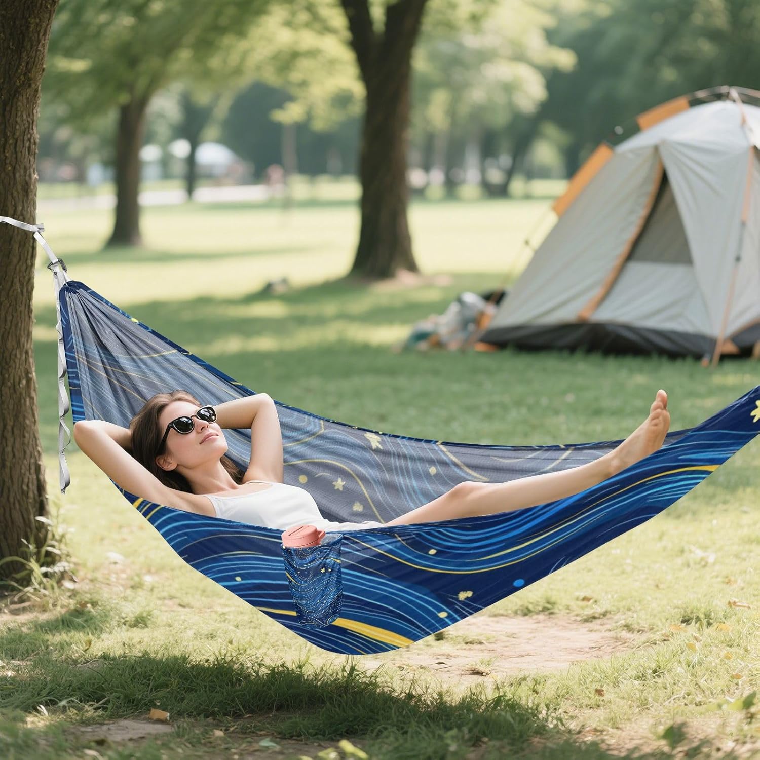 Blue Waves at Night Camping Hammocks Rope Hammock for Camping & Hiking Essential