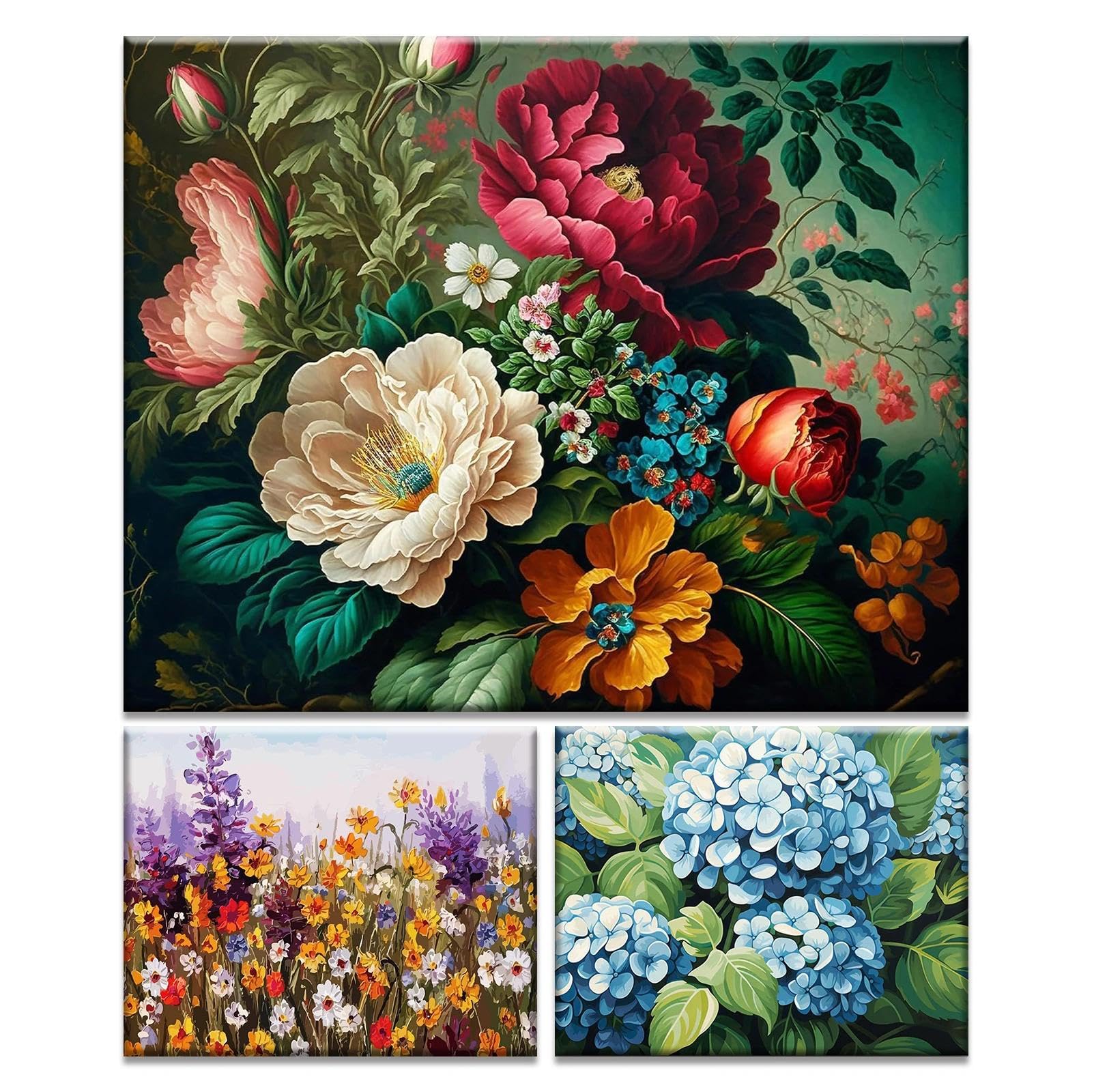JATOK 3 Stück Malen Nach Zahlen Erwachsene, DIY Blumen Gemälde für Anfänger, Handgemalt Ölgemälde Leinwand Kunst für Home Décor, Kreatives Geschenk für Stressabbau, Ohne Rahmen 40x50cm