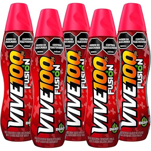 Fusión Vive 100% Energy Drink, Red Berries Flavor, 380 mL Bottles (Pack of 6)