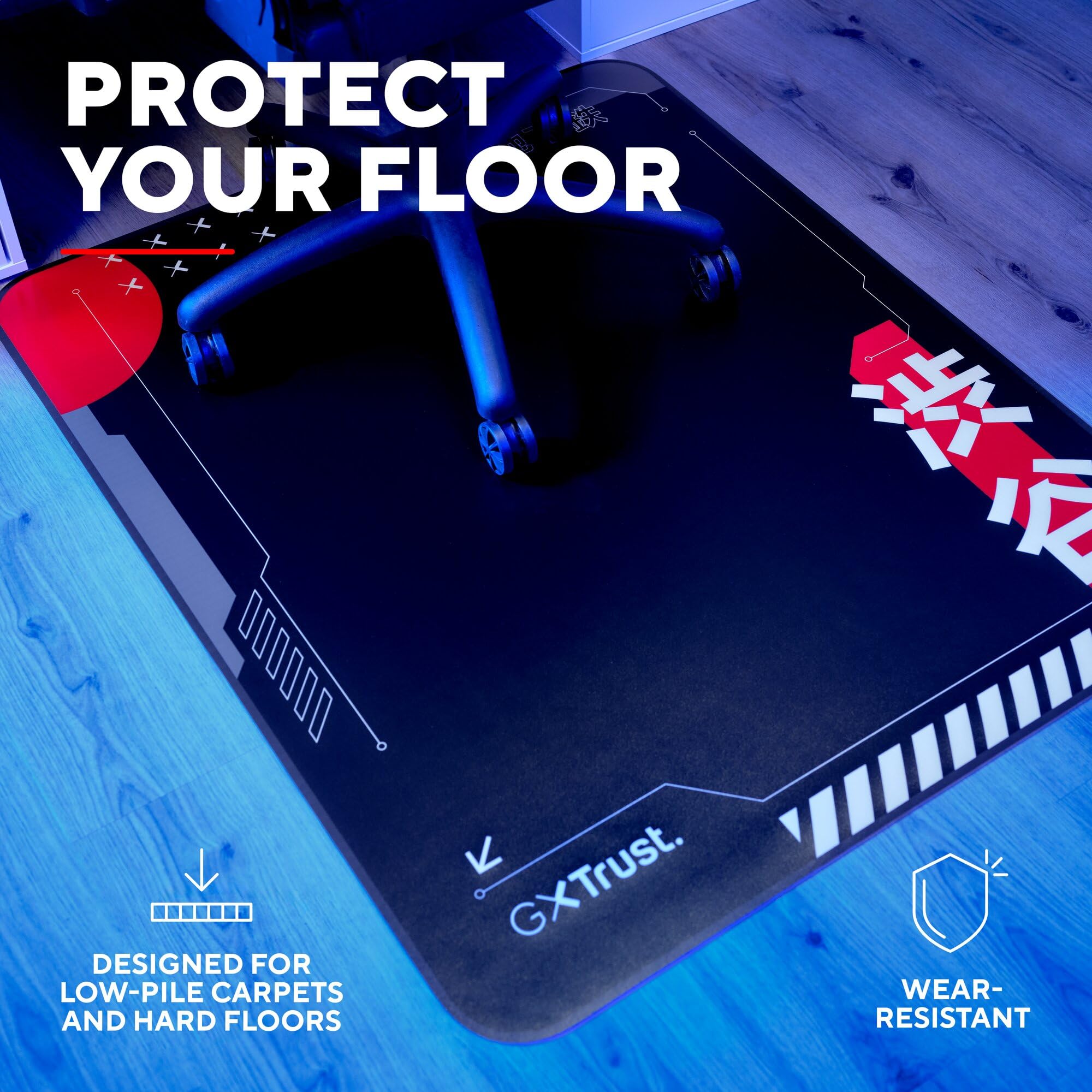 GXTrust Alfombrilla para Silla de Gaming 99 x 120 cm, Japón Negro | para Suelos Duros y Alfombras, Material Resistente y Duradero, Protector para Suelo, Oficina, Japan Tokyo Anime Manga Kyoto