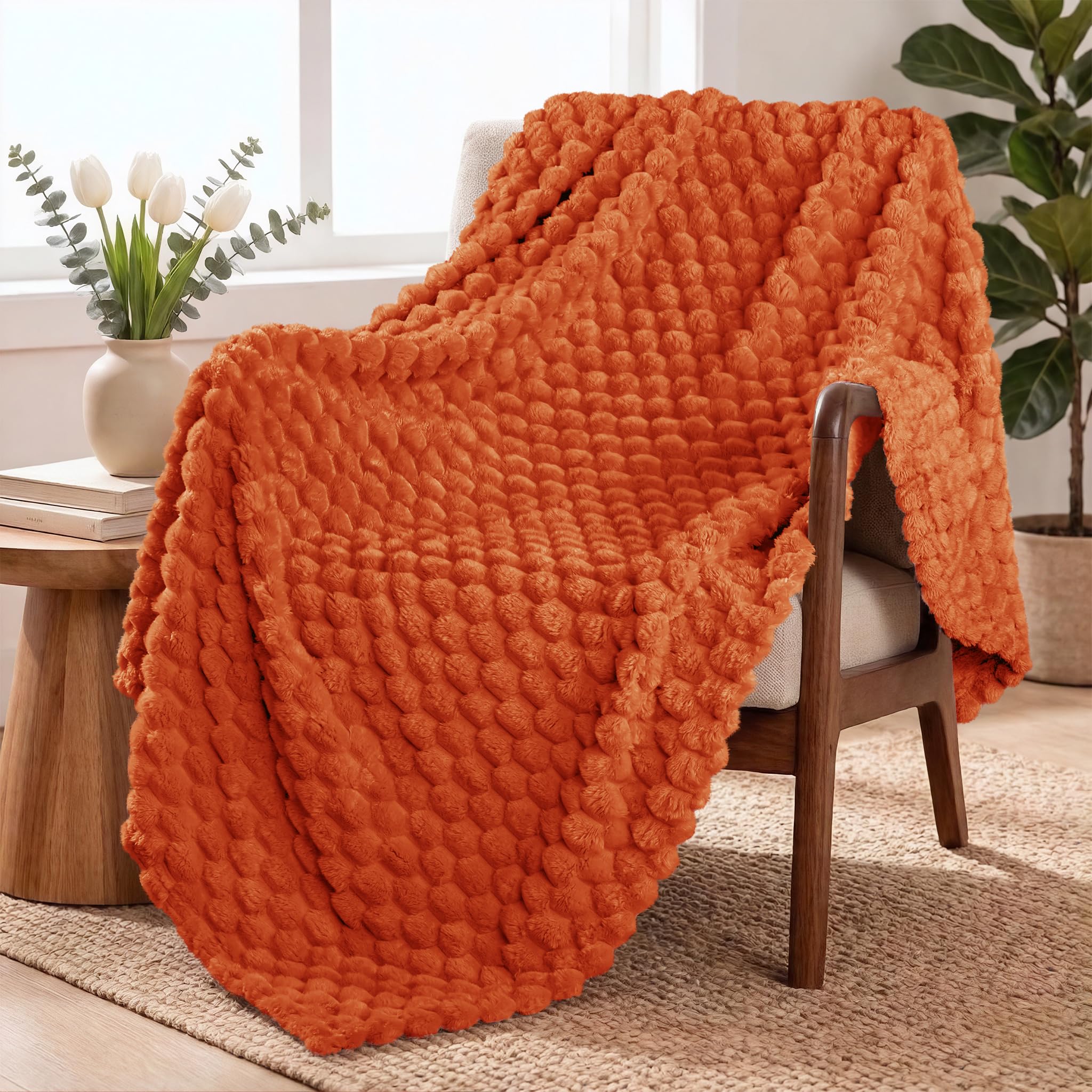 Exclusivo Mezcla Burnt Orange Bed Blanket – Sofa Blanket, Fleece Blanket, Double Sided Flannel, Soft, Lightweight and Easy Care, All Seasons, Elegant Jacquard, 130 x 170 cm OEKO-TEX STANDARD 100