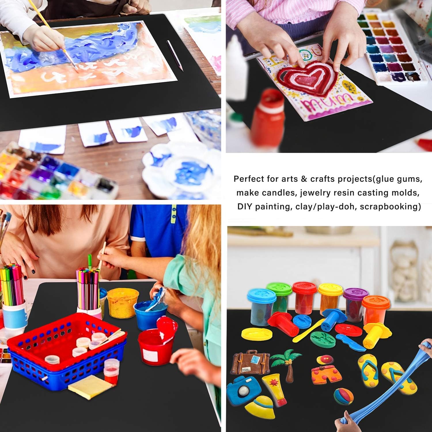 Gartful 3-Piece Silicone Craft Tools Kit - Black, Includes Oversized Silicone Mat, 500ml & 250ml Measuring Cups for Epoxy Resin, Glue, Paint Pouring