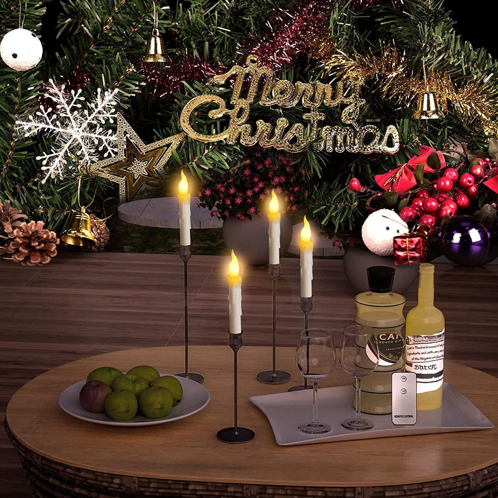 Velas flotantes sin Llama, 12 Velas sin 6,6 Pulgadas, Velas Artificiales | duraderas para centros Mesa, Velas eléctricas con batería, Velas Puntiagudas con luz cálida para