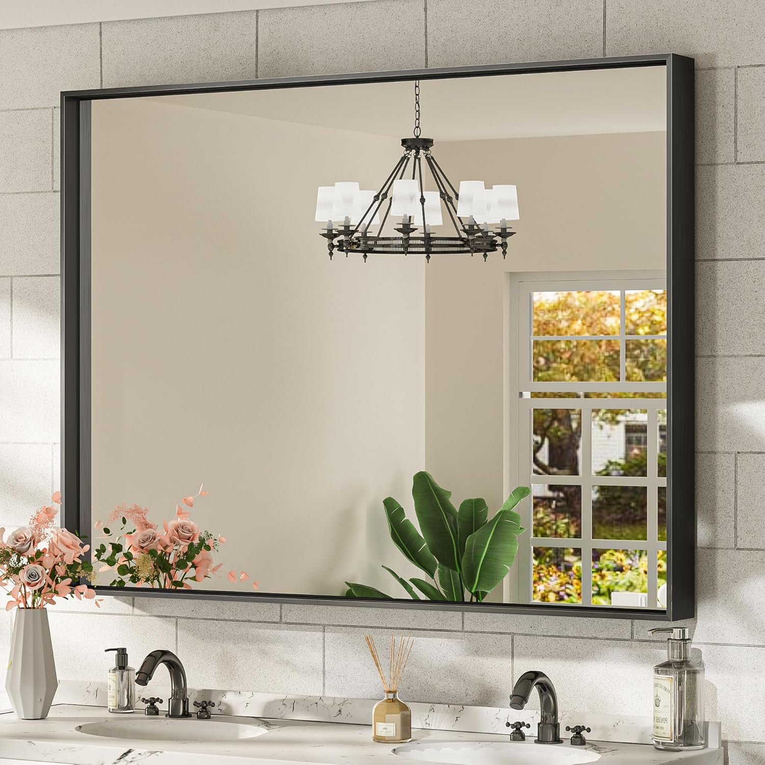 TokeShimi 40x30 Black Bathroom Mirror for Wall Vanity
