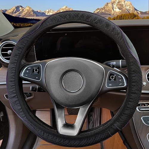 Funda para volante de automóvil de cuero de microfibra de 15 pulgadas elástica transpirable antideslizante accesorios para hombres y mujeres