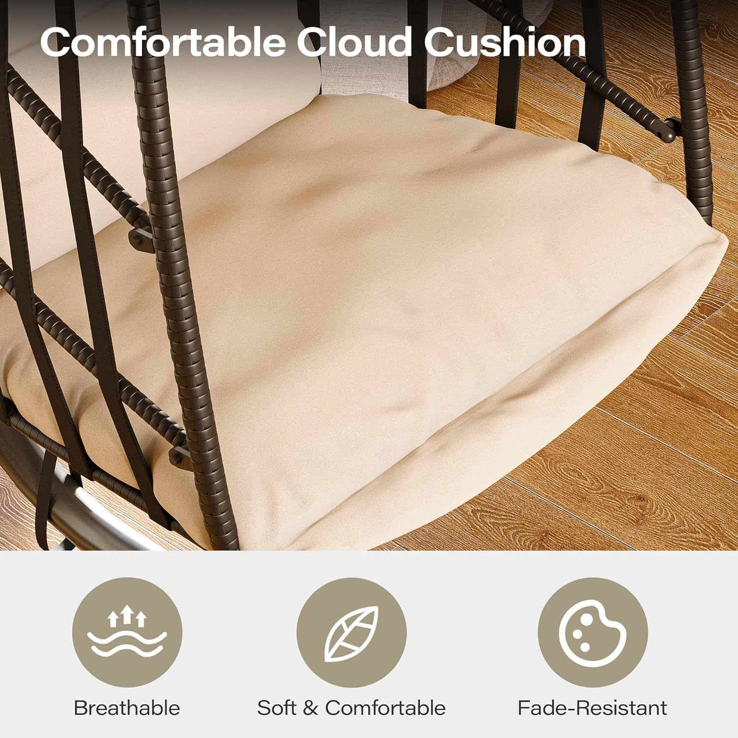 LAUSAINT HOME Hanging Egg Chair with Stand Indoor & Outdoor, Thickened Cushions & Foldable Design Rattan Swing Hammock Chair for Bedroom, Garden, Patio, 350LBS Capacity (Beige)