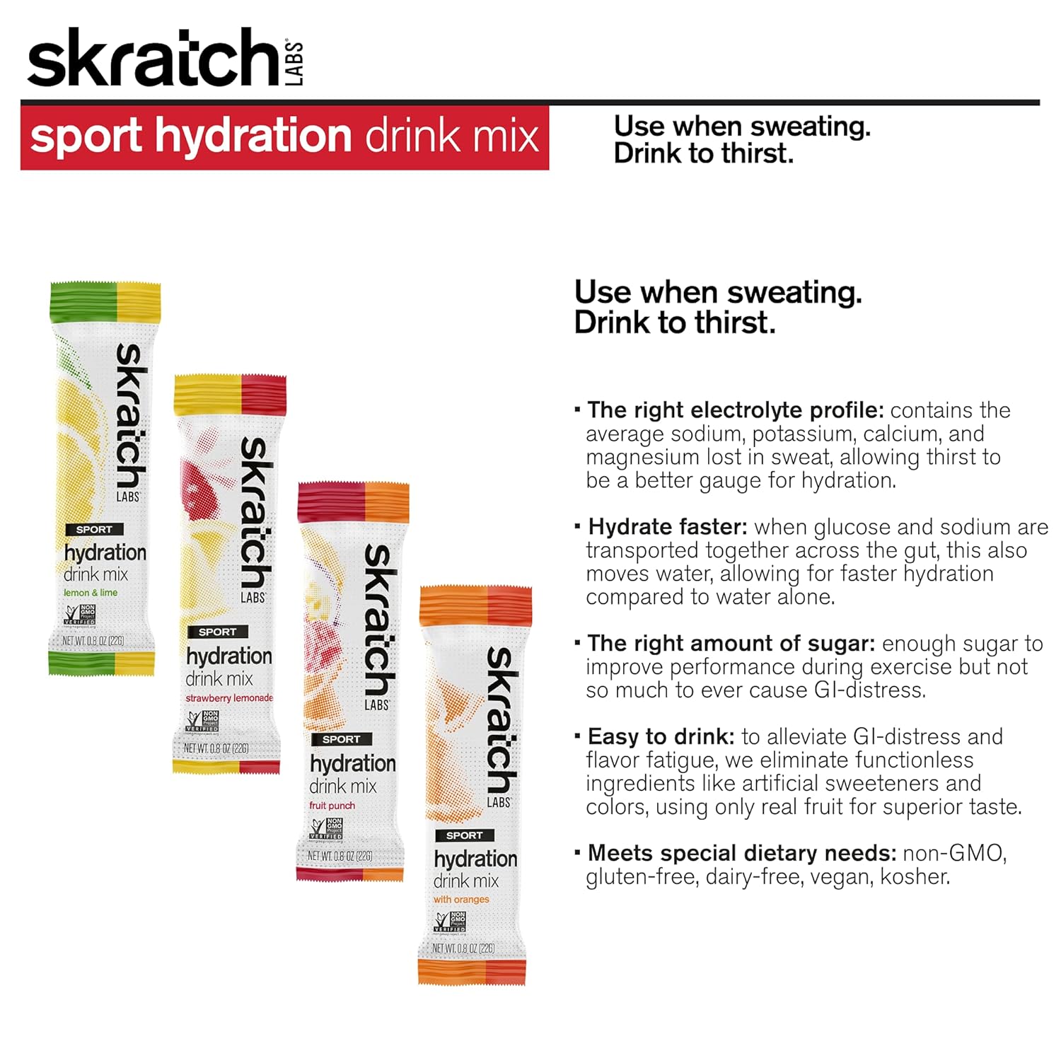 SKRATCH LABS Hydration Packets Hydration Drink Mix, Variety Pack (20 Single Serving Packets) - Electrolyte Powder Developed for Athletes and Sports Performance, Gluten Free, Vegan, Kosher : Health & Household