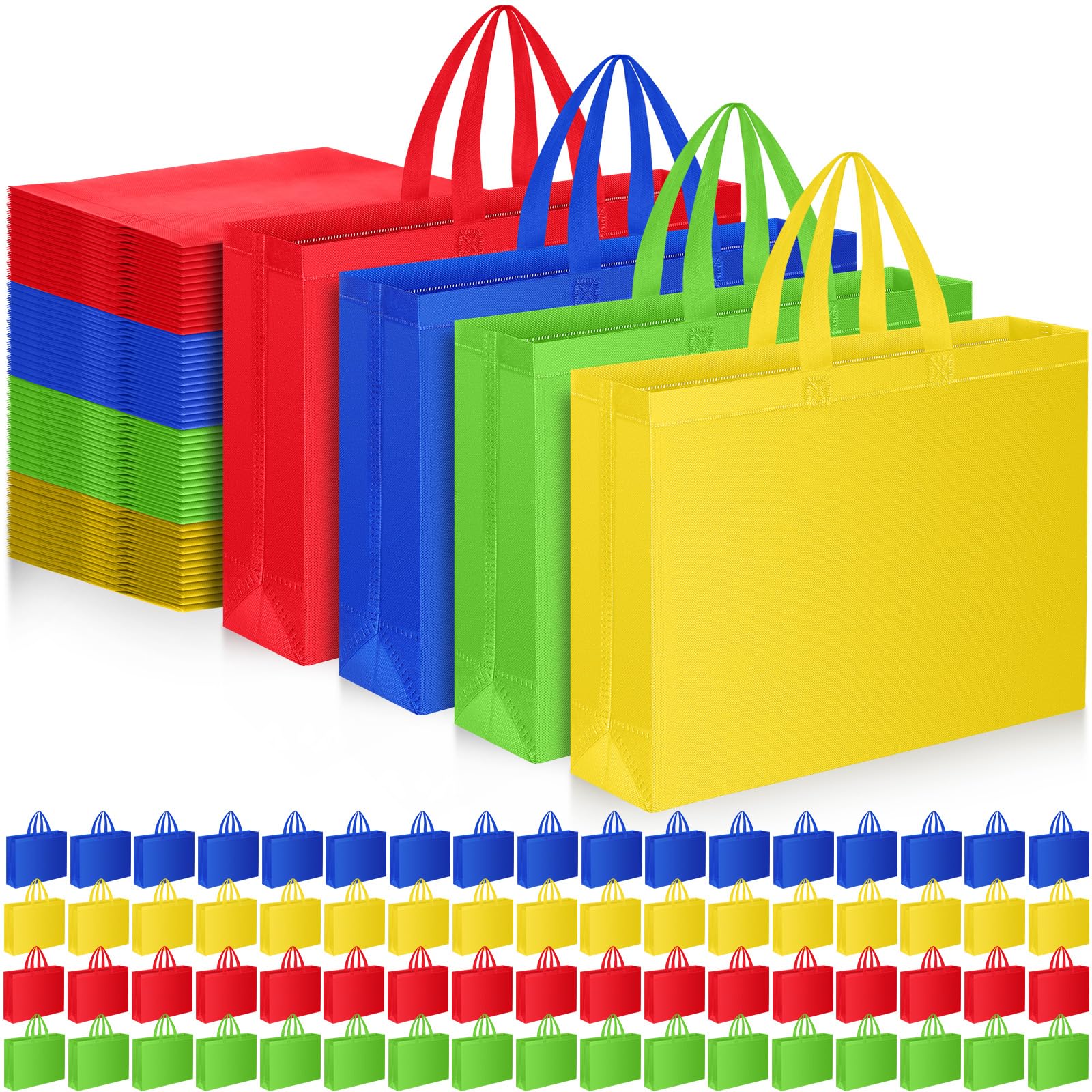 Silkfly 200 Pieces Non Woven Tote Bag Bulk Large Reusable Shopping Bag Gift Sr