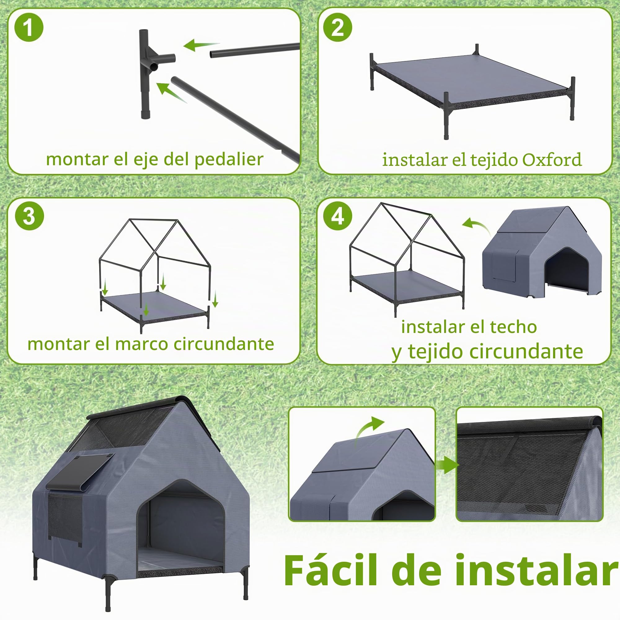 NAIZY Caseta para perros 2 en 1, tamaño L, para exteriores, 130 x 84 x 104 cm, cama para perros de material Oxford y tejido de malla transpirable con techo, cama para perros y gatos, refugio para