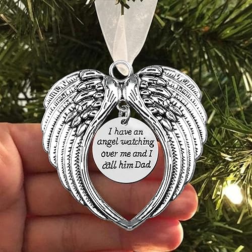 Adornos conmemorativos de Navidad con alas de ángel, I Have a Angel Watching Over Me I Call Him Dad in Memory of a Loved One in Heaven Loss of a