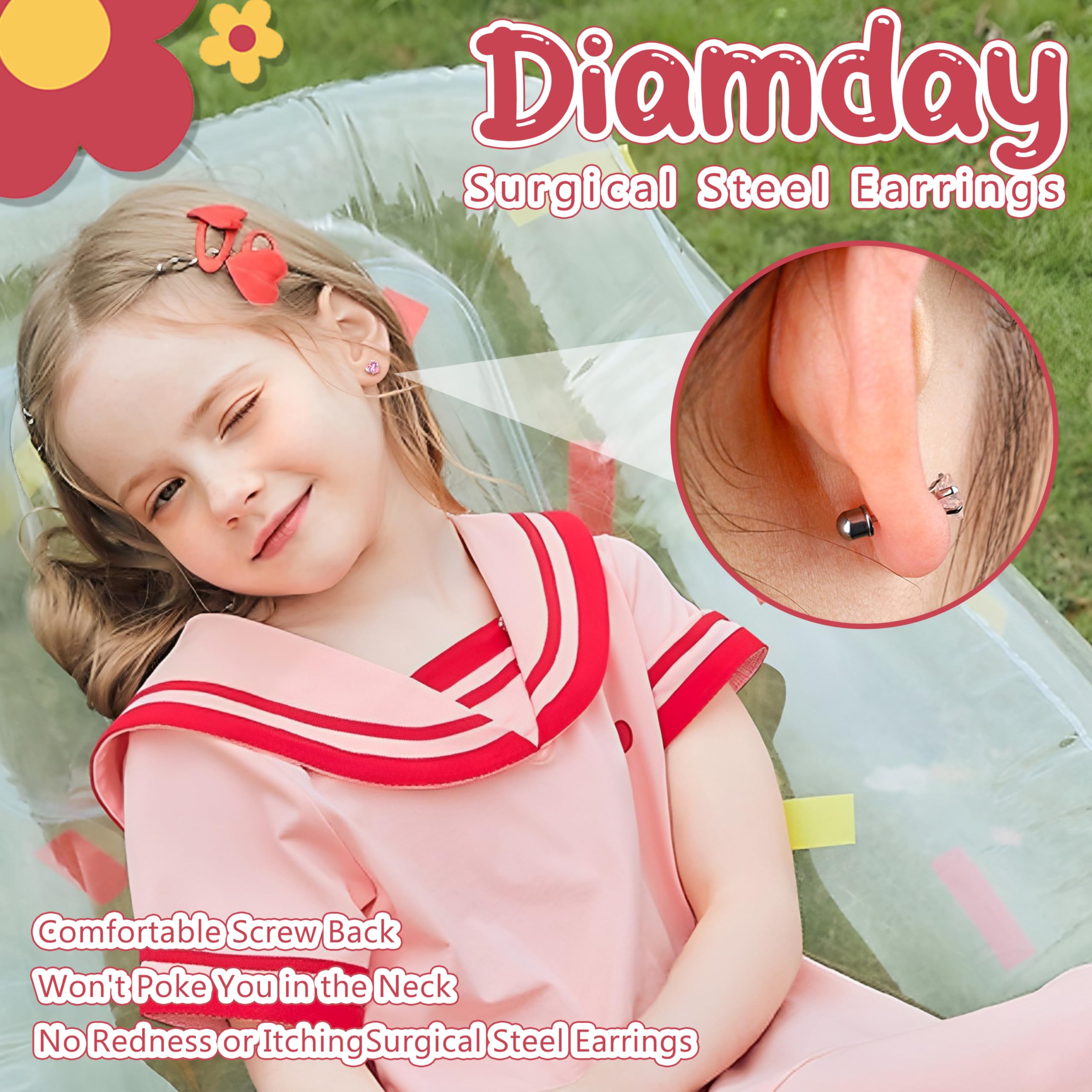 Diamday 8 par hipoalergicznych kolczyków na wkrętkę dla kobiet, stal nierdzewna 316L