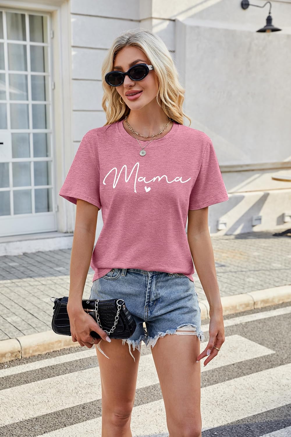 Mama Shirt for Women Mama Letter Print T-Shirt Funny Graphic Tees Casual Short Sleeve Mom Life Tops Tee - Image 5