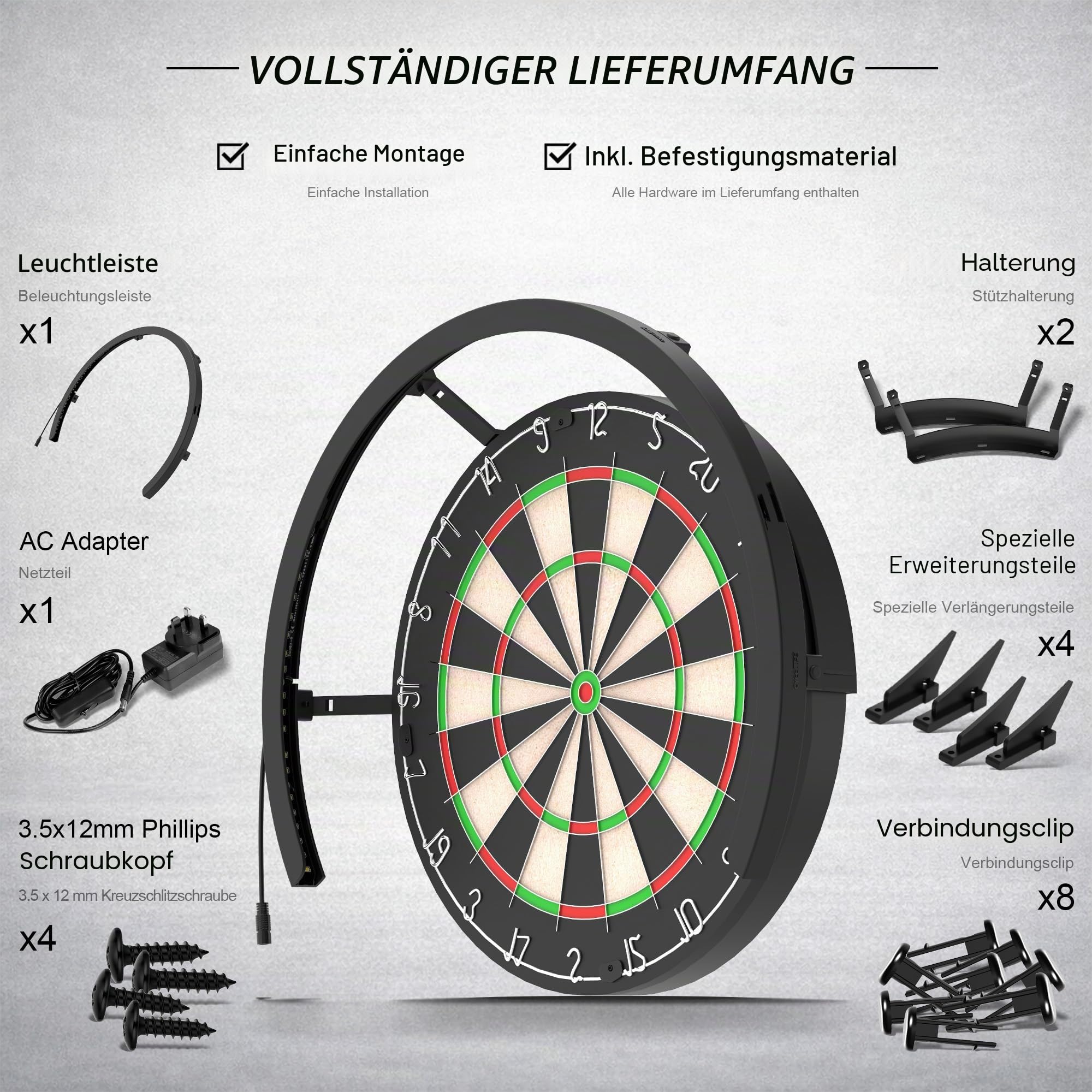 CyeeLife Dartboard Lighting System,Dartscheibe Beleuchtung,Weißes LED Dartboard Surround Ringlicht,Schatten eliminierendes Dartboard Licht,Dartscheibe LED Beleuchtungssystem