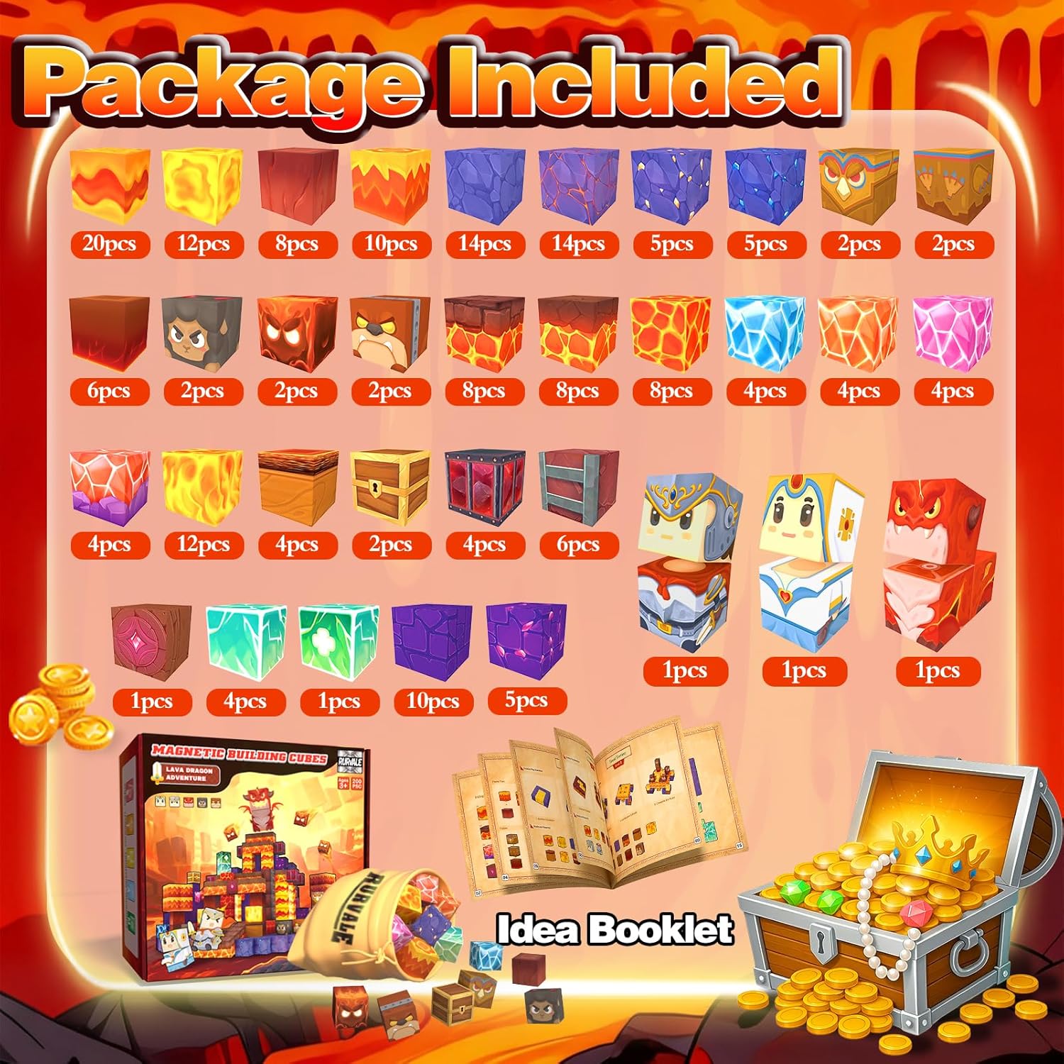 Rurvale 200Pcs Magnetic Blocks Building Toys for Toddler 3 4 5 6 7 8 Year Old Boy Girl Magnet Cubes Birthday Gift for Kids 4-8, 8-12 STEM Educational Leanrning Stacking Toy