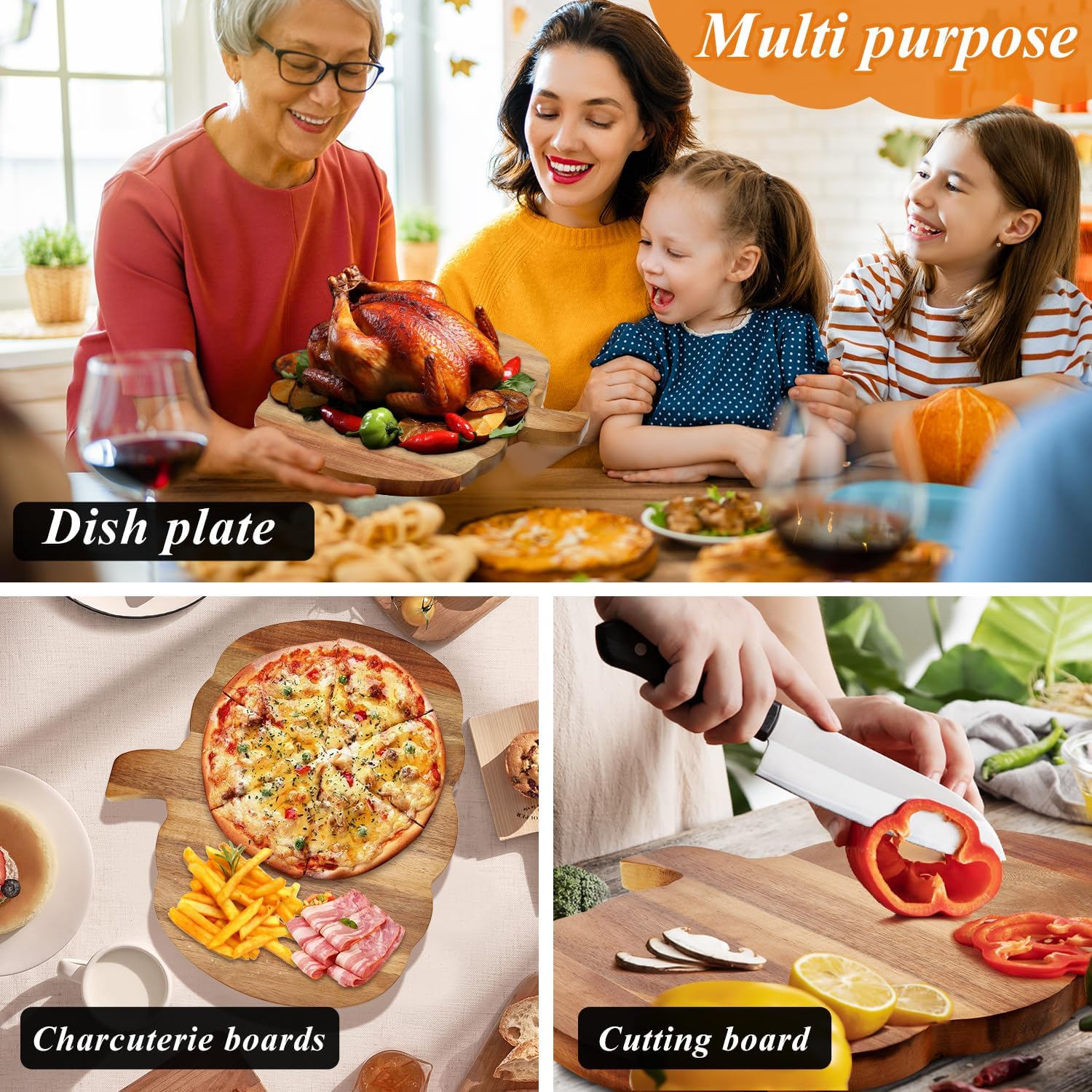 Halloween Charcuterie Board Gifts Pumpkin Shaped Wooden Cutting Boards for Kitchen Fall Serving Platter Turkey Thanksgiving Cheese Board Wood Halloween Trays Decor Modern Pumpkin Dishes Decoration