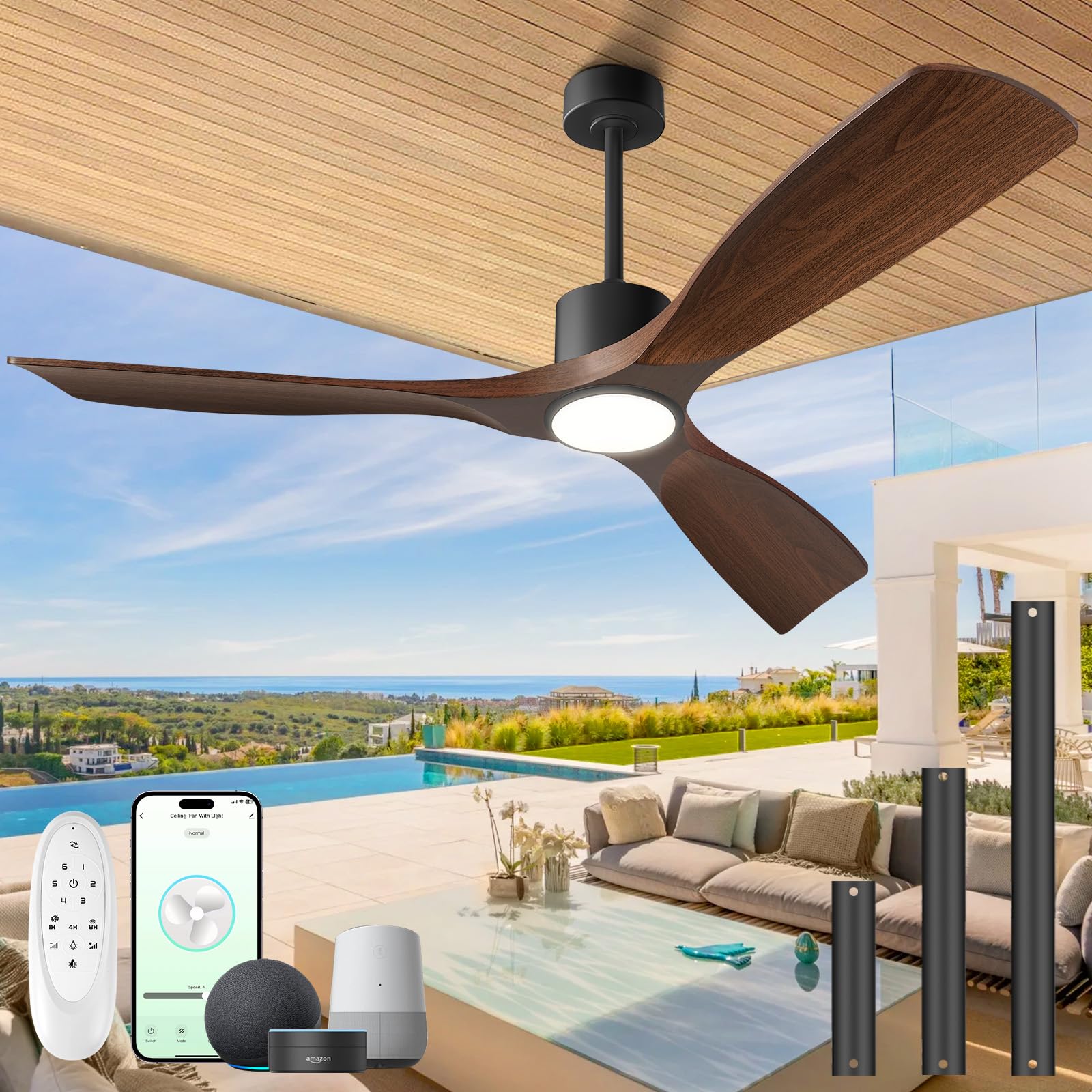 Photo 1 of BOOSANT 52" Smart Ceiling Fan with Lights - Dark Walnut