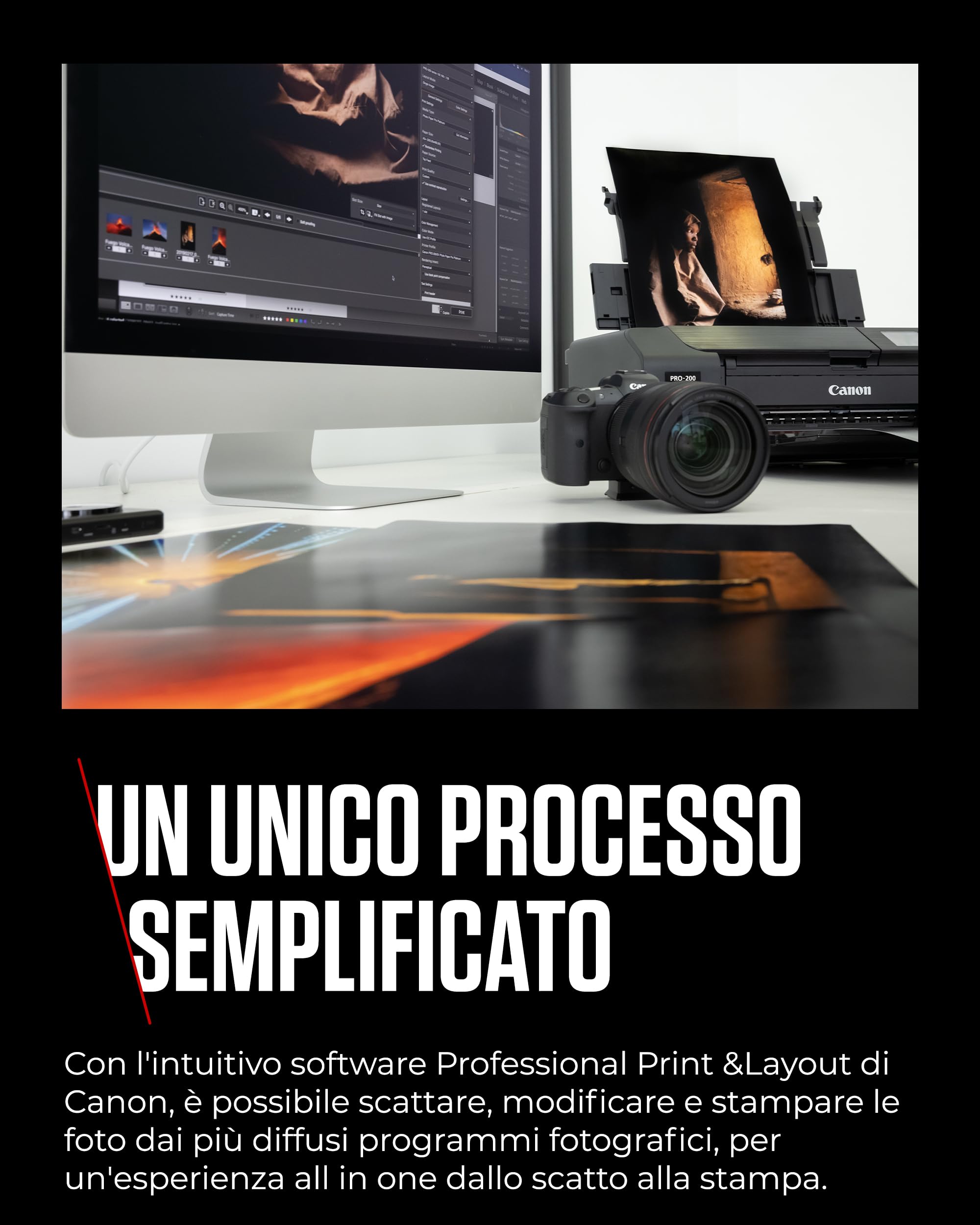 Canon PIXMA PRO-200 - Stampante a Colori A3+, stampa fotografica lucida, 4.800 x 2.400 dpi, Wi-Fi, USB 2.0, WiFi, LAN, 8 inchiostri separati, nero