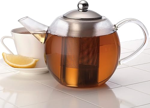 Miniatura 2 de BonJour Tetera de vidrio de té con infusor de acero inoxidable, 23.7 onzas, transparente