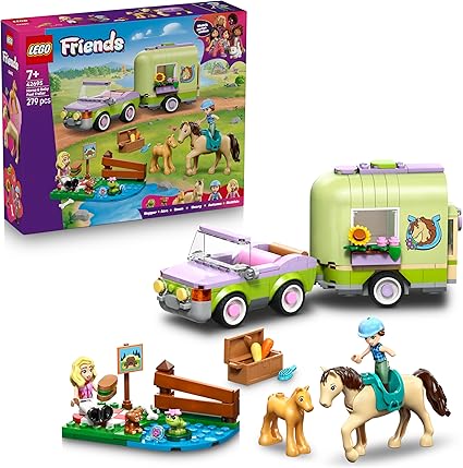 LEGO Friends Rimorchio per Cavallo e Puledro - Set con Cavallo Giocattolo, Pony, Accessori per la Cura degli Animali, Auto con Carrello e 2 Mini Bamboline - Idea Regalo per Bambine da 7 Anni - 42695