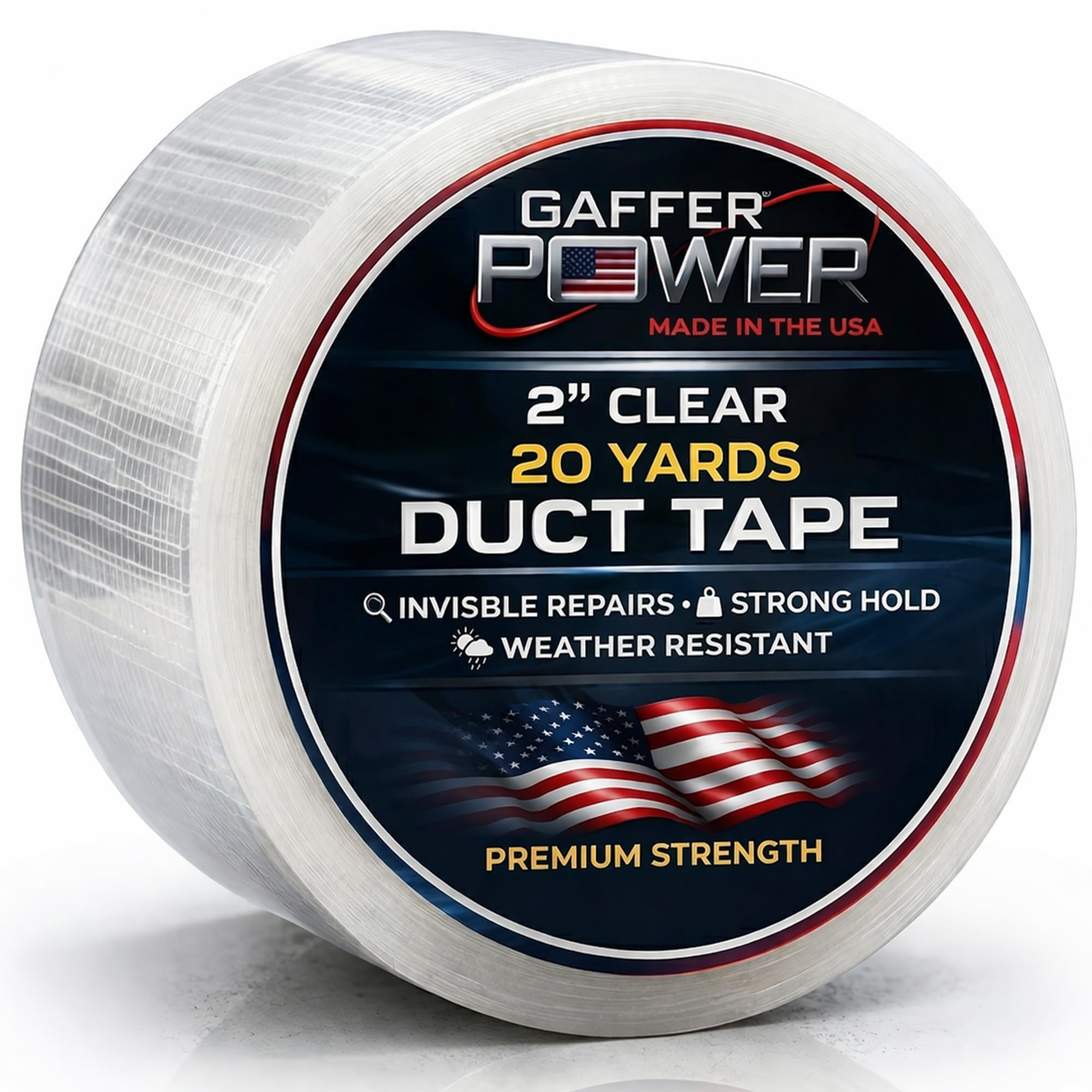 Gaffer Power Cinta de reparación transparente de 2 pulgadas x 20 yardas, cinta adhesiva transparente impermeable para reparaciones discretas, sellado y parches, resistente, resistente a la intemperie
