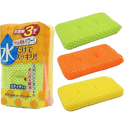 東和産業 キッチンスポンジ アクリル ネットクリーナー 3個入り