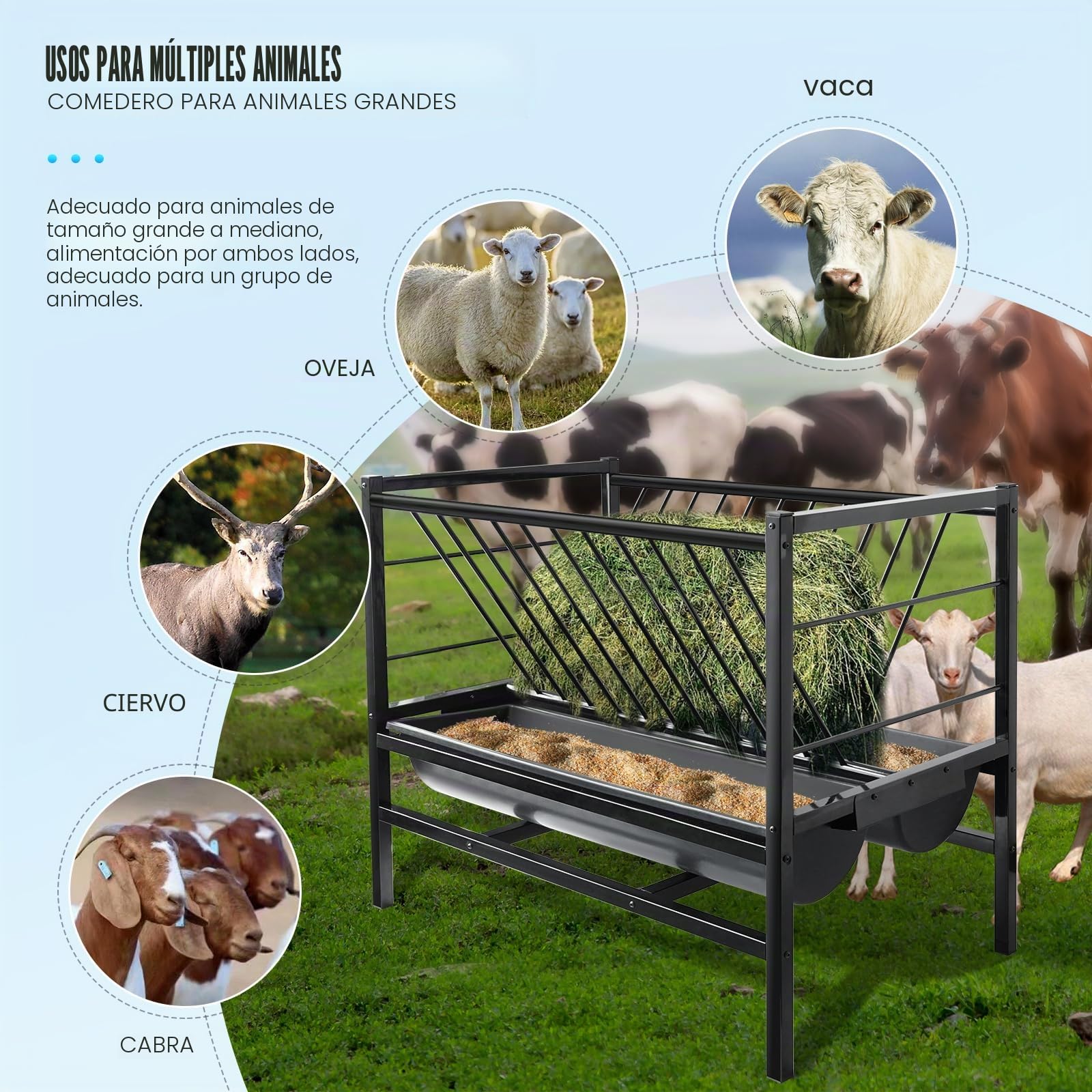 100cm Comedero Heno Cabras Resistente Alimentador de Heno 2 en 1 para Ovejas Doble Cara Comedero de Heno Porta Heno para Ganado Ovejas Caballos Terneros Alpacas