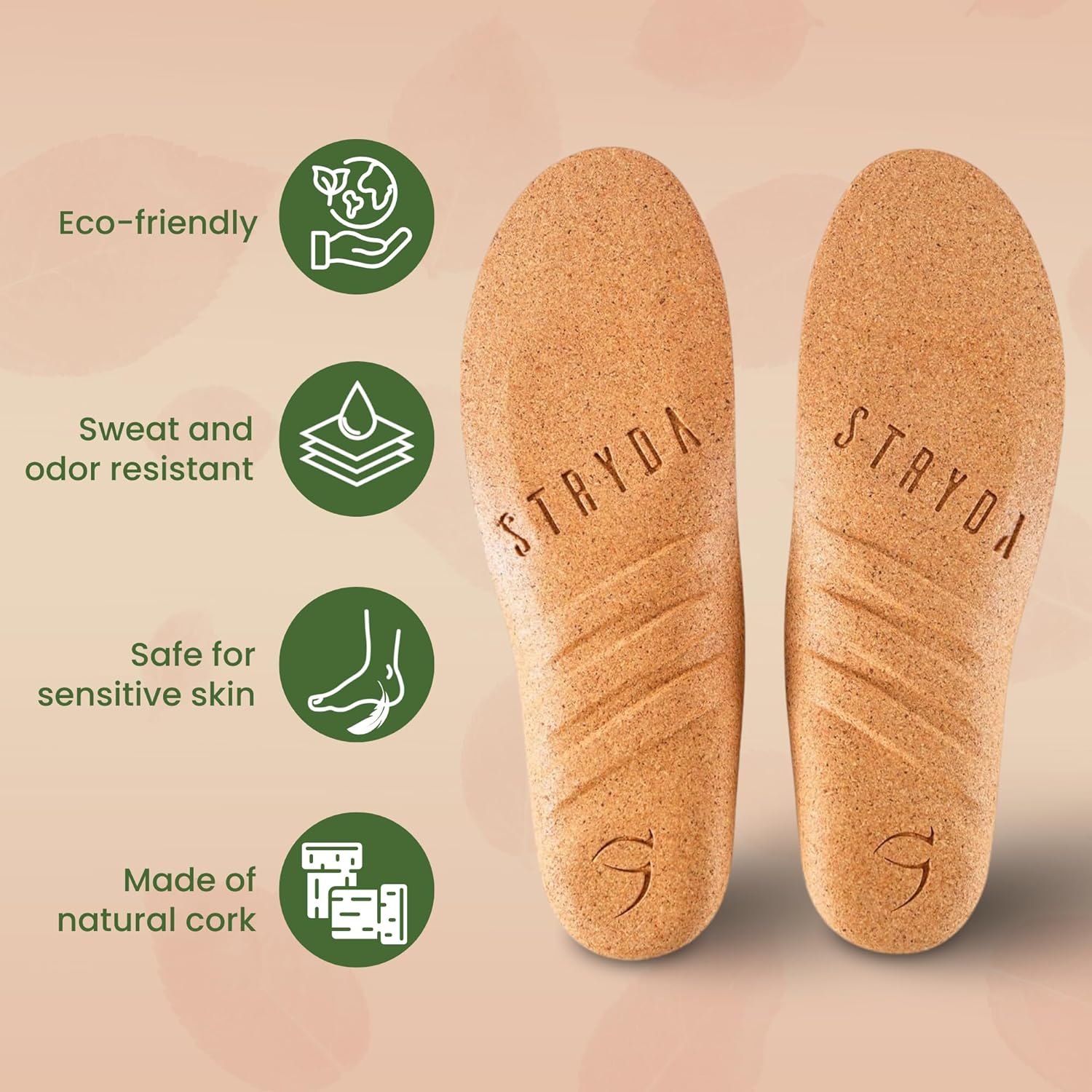 STRYDA Orthopedic Insoles - 100% Cork Soles to Promote Natural Foot Function - Barefoot Friendly Shoe Inserts for Feet, Knees & Back - 100% Natural, Vegan - S - Image 3